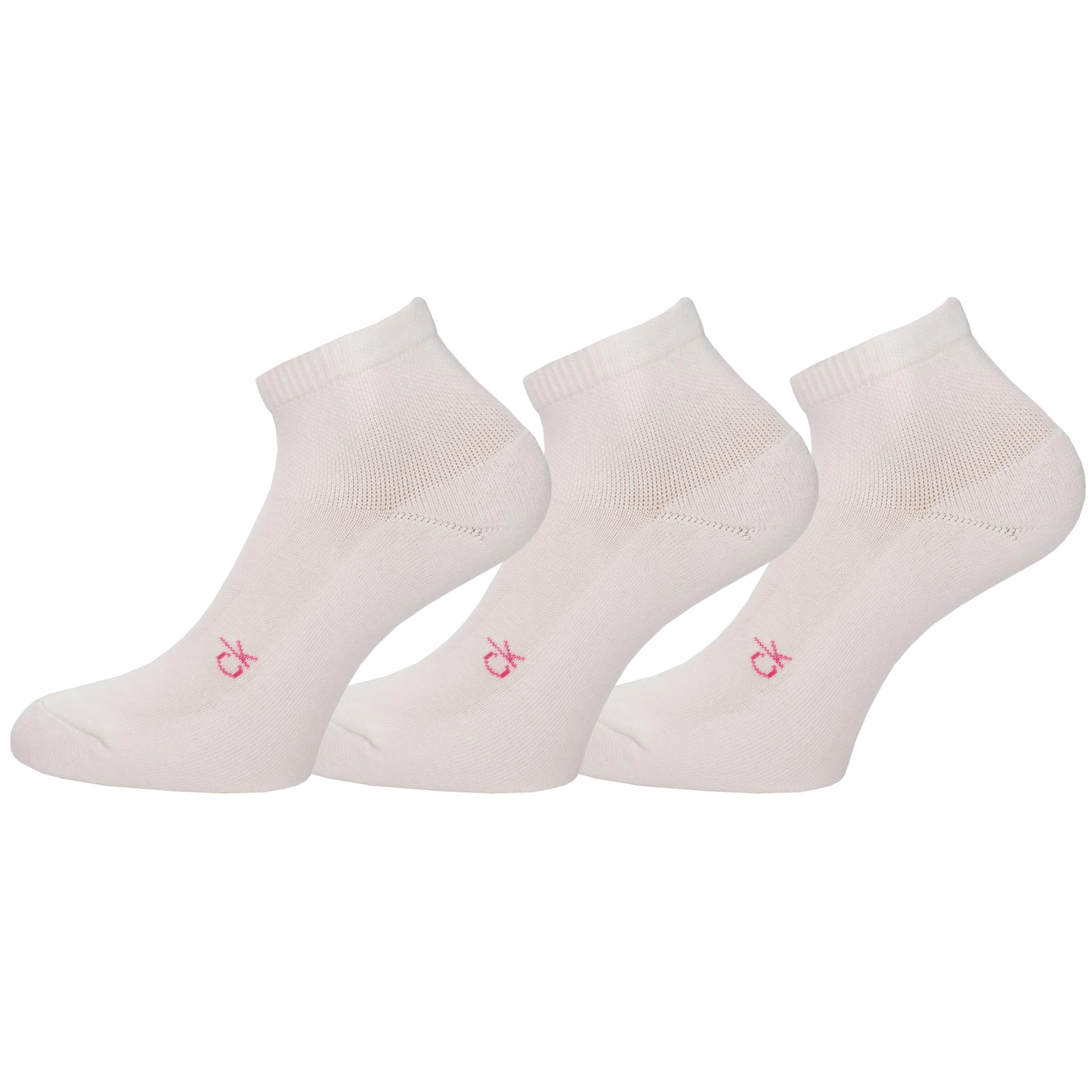 Calvin Klein Women's White/Pink Golf Quarter (3 Pairs) Socks - Uk 4-8