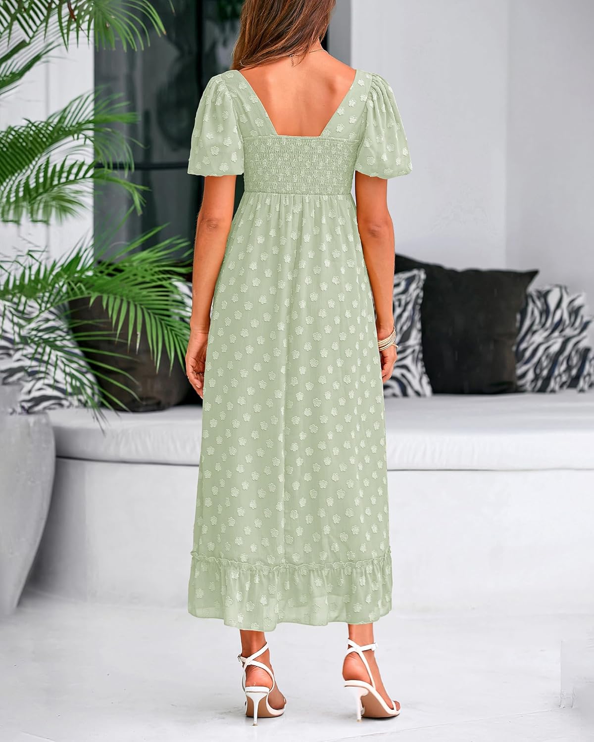 BTFBM Women's Summer Floral Dresses 2024 Casual Short Sleeve Square Neck Ruffle Long Beach Dress Loose Fit Boho Dress - Image 7