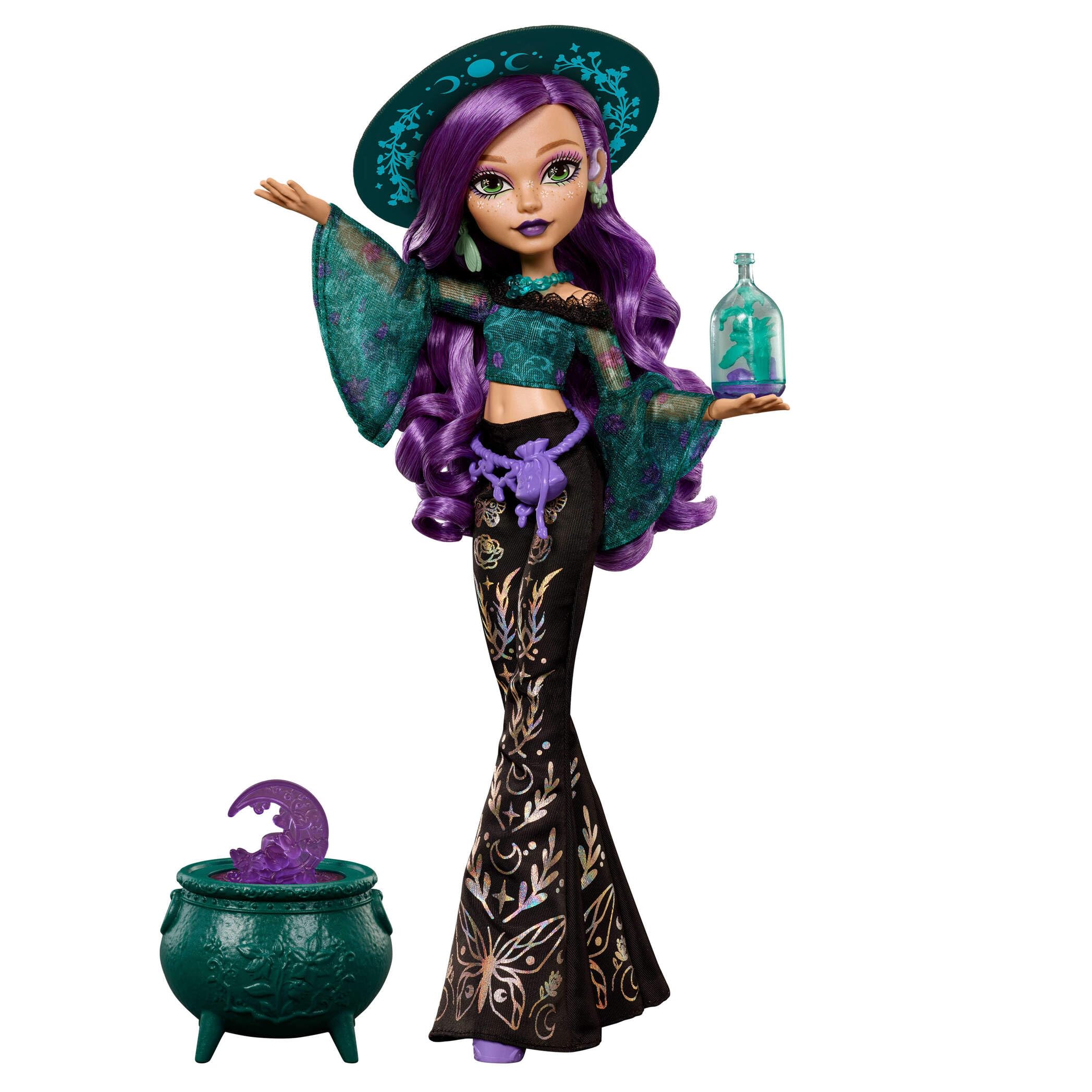 Monster High Doll, Moonspell Magic Willow Thorne The Nature Witch with Hearing Aid, Cauldron Surprise & Accessories like Herb Jar, JMB92