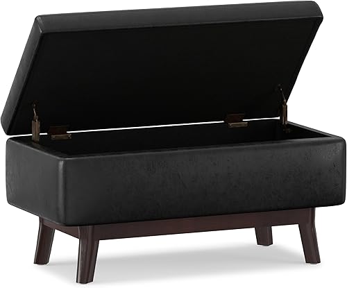 Miniatura 4 de SIMPLIHOME Owen - Otomana rectangular pequeña de almacenamiento rectangular de 36 pulgadas de ancho en piel sintética negra envejecida, para sala de