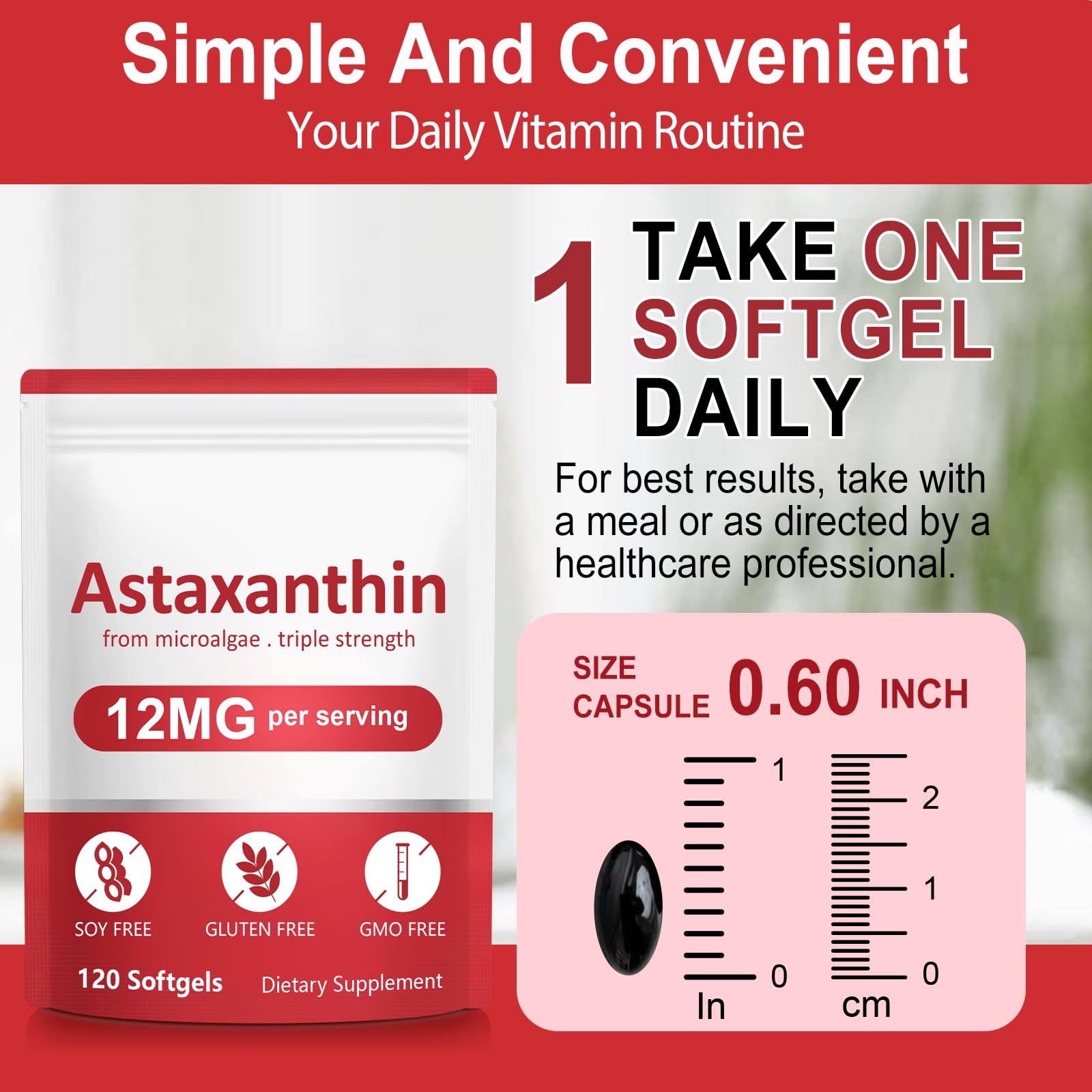 Integratori di Astaxanthin, Premium Astaxanthin supporta occhi, articolazioni, circolazione interna e salute della pelle - Formula naturale anti-invecchiamento, non-GMO non-glutine