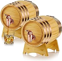 Geetery 2 Pack 2L Wooden Whiskey Barrels with Stand - Vintage Dispenser for Rum, Tequila, Wine, Beer Aging & Home Bar Decor