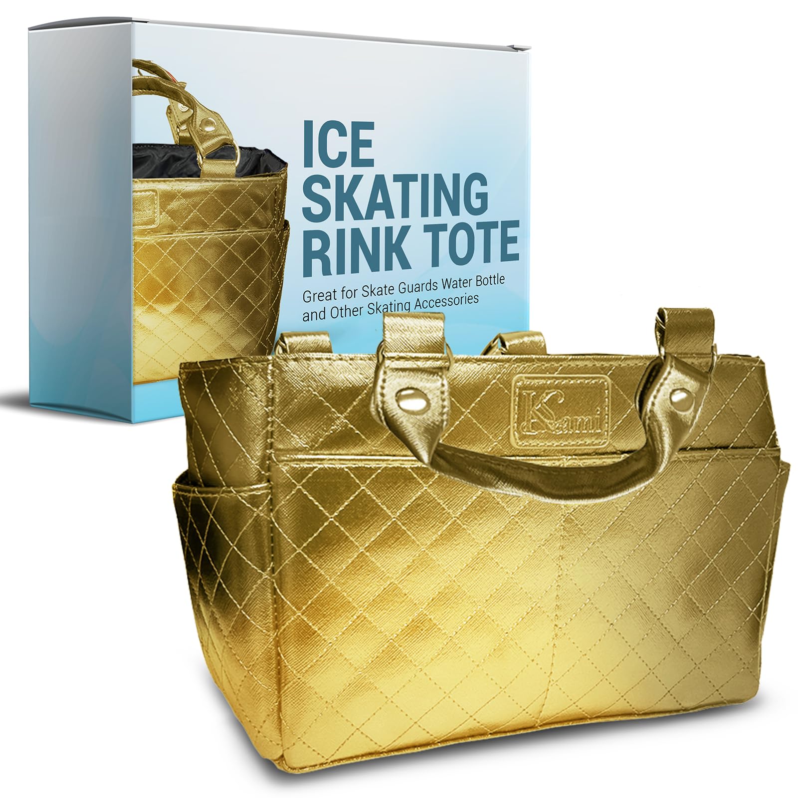 Kami-So Ice Skate Bag Tote | Durable Ice Skates Tote for Ice Skating Accessories | Holds Ice Skates, Essentials, and Practice Gear | Ideal Gift Skating Bag for Rink or Travel | Gold