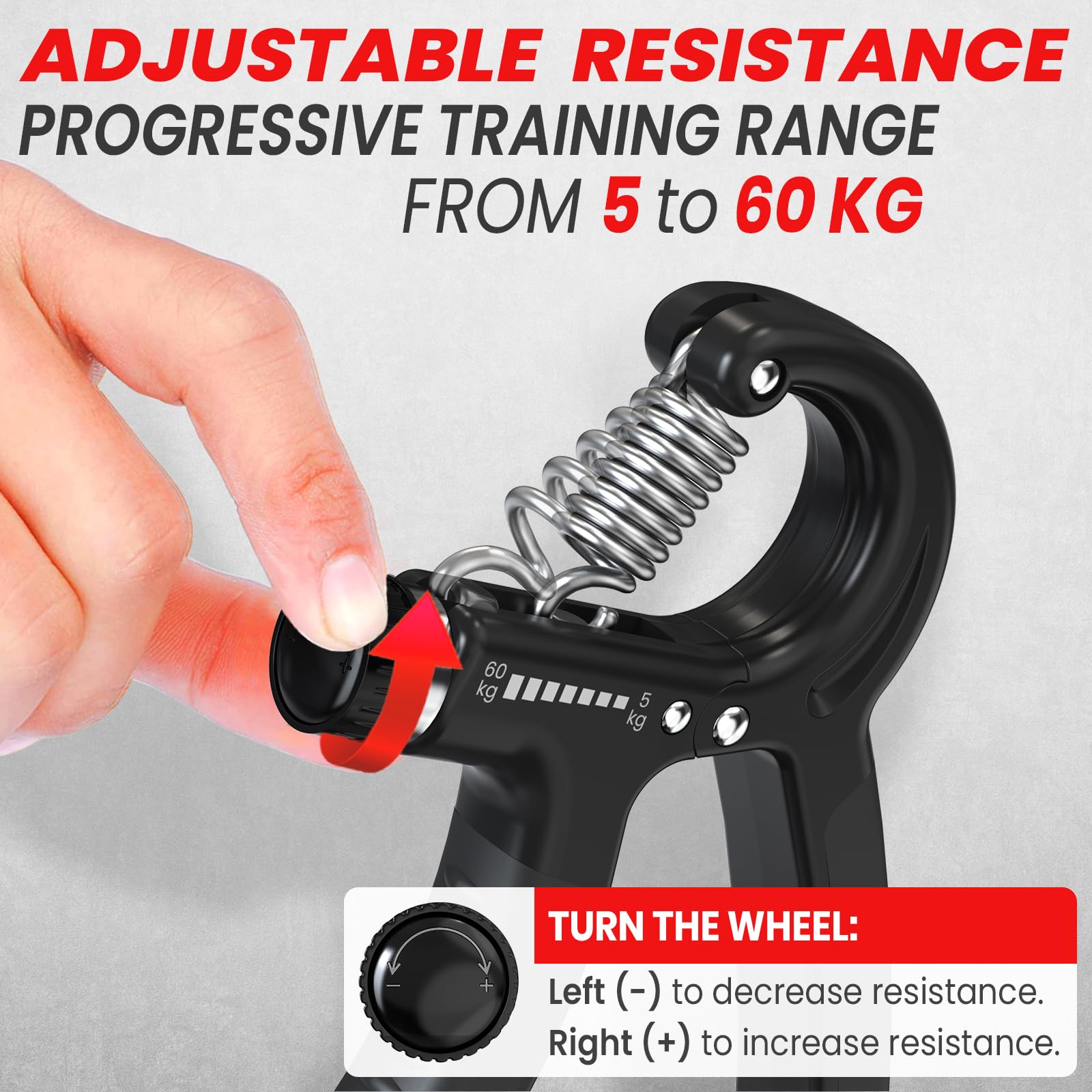 FUNFLEX Handtrainer Set – 3-delig met verstelbare Weerstand 5 – 60kg Voor Griptraining, vingers en onderarmen – Compact draagbaar trainingsapparaat