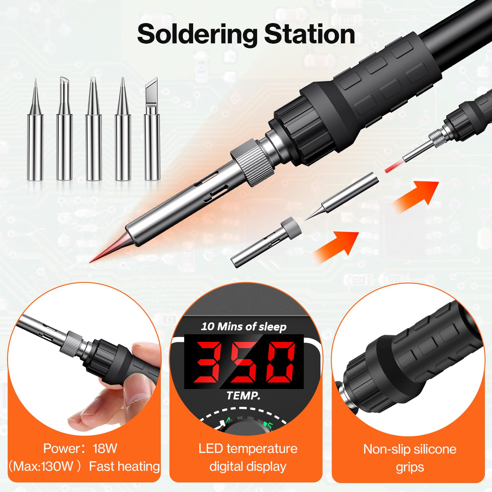 Preciva 926 LED Fer a Souder, 90℃-480℃ Station de Soudage avec 2 Pinces Auxiliaire, 130W Affichage Numérique Etain a Souder, Mode Veille Automatique, Verrouillage de la Température, avec 5 Conseils