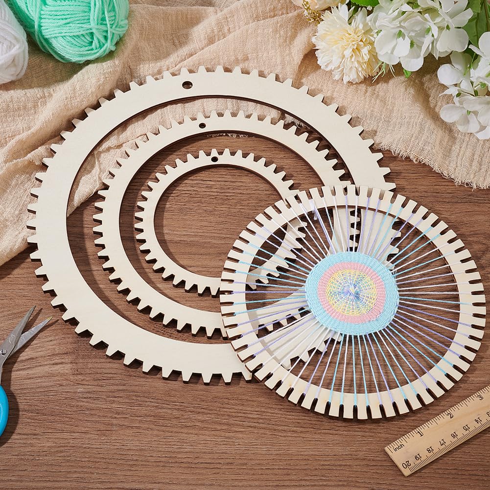 BENECREAT Kit Telaio per Tessitura In Legno di 3 misura, Telaio per Tessitura Fai-Da-Te A Forma di Ingranaggio Rotondo Da 13/20/28 cm per Appendere Decorazioni Artigianali A Maglia,5mm di Spessore