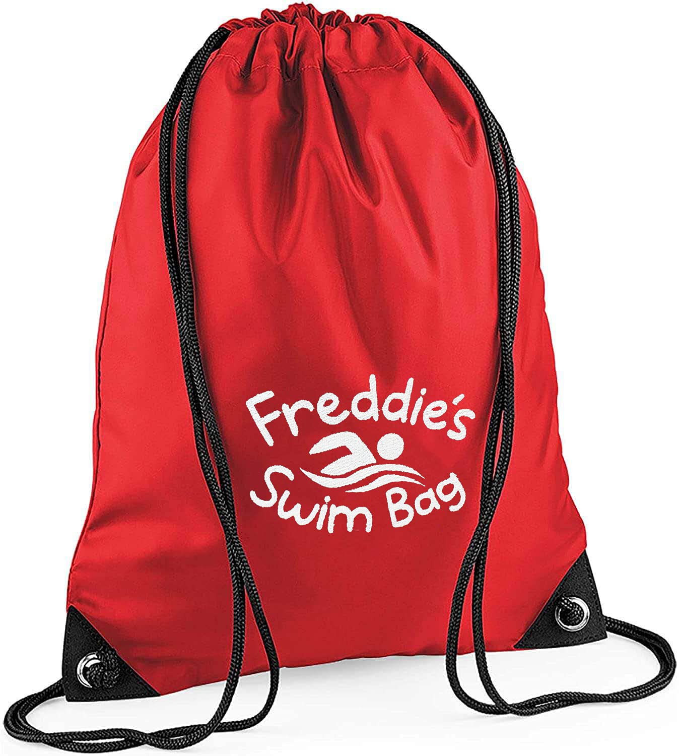 TeddyTs Personalised Swim Design School Sports PE Drawstring Swimming Bag (Red), 45cm x 33cm