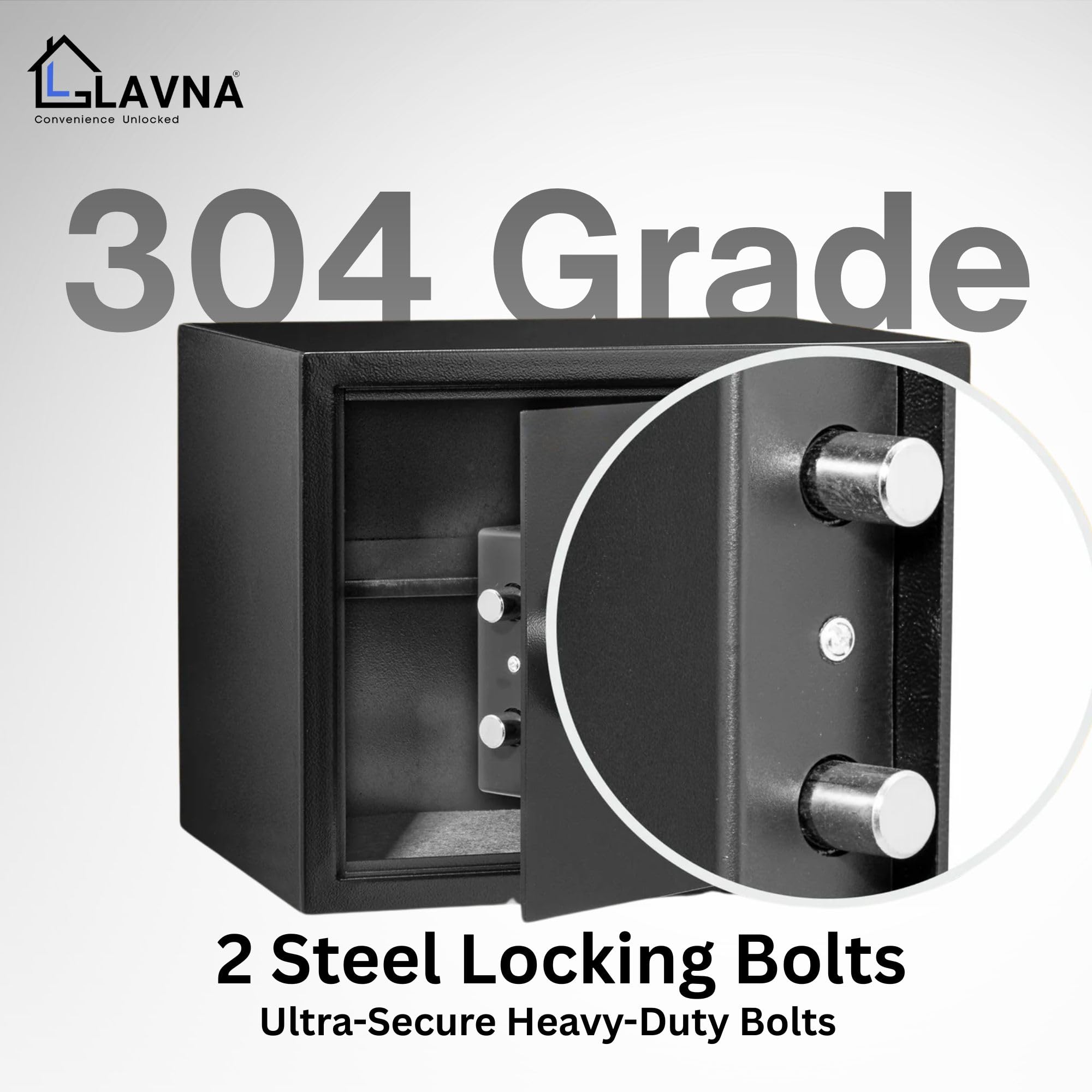 LAVNA Smart Safe Locker | 5 way access | Fingerprint, Mobile app, PIN, OTP & Key Access | 304 Grade SS bolts suitable for Jewellery, Cash, Document & other valuable of Home Office Tijori (Gross 39L) — Amazon image 4