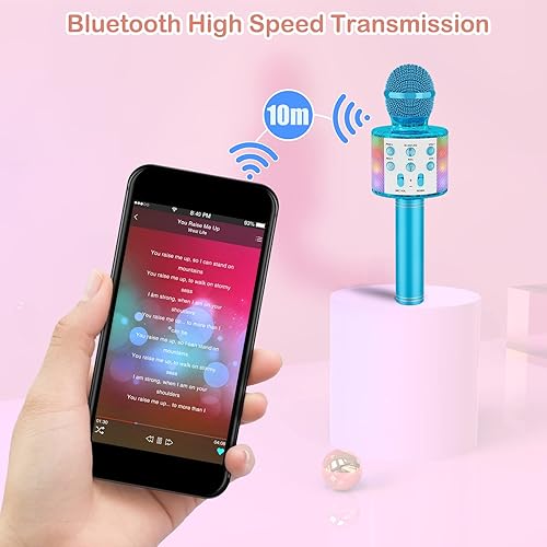 Miniatura 2 de Verkstar - Micrófono inalámbrico para karaoke, altavoz de karaoke Bluetooth micrófono de juguete para niños y adultos cumpleaños con luces LED y