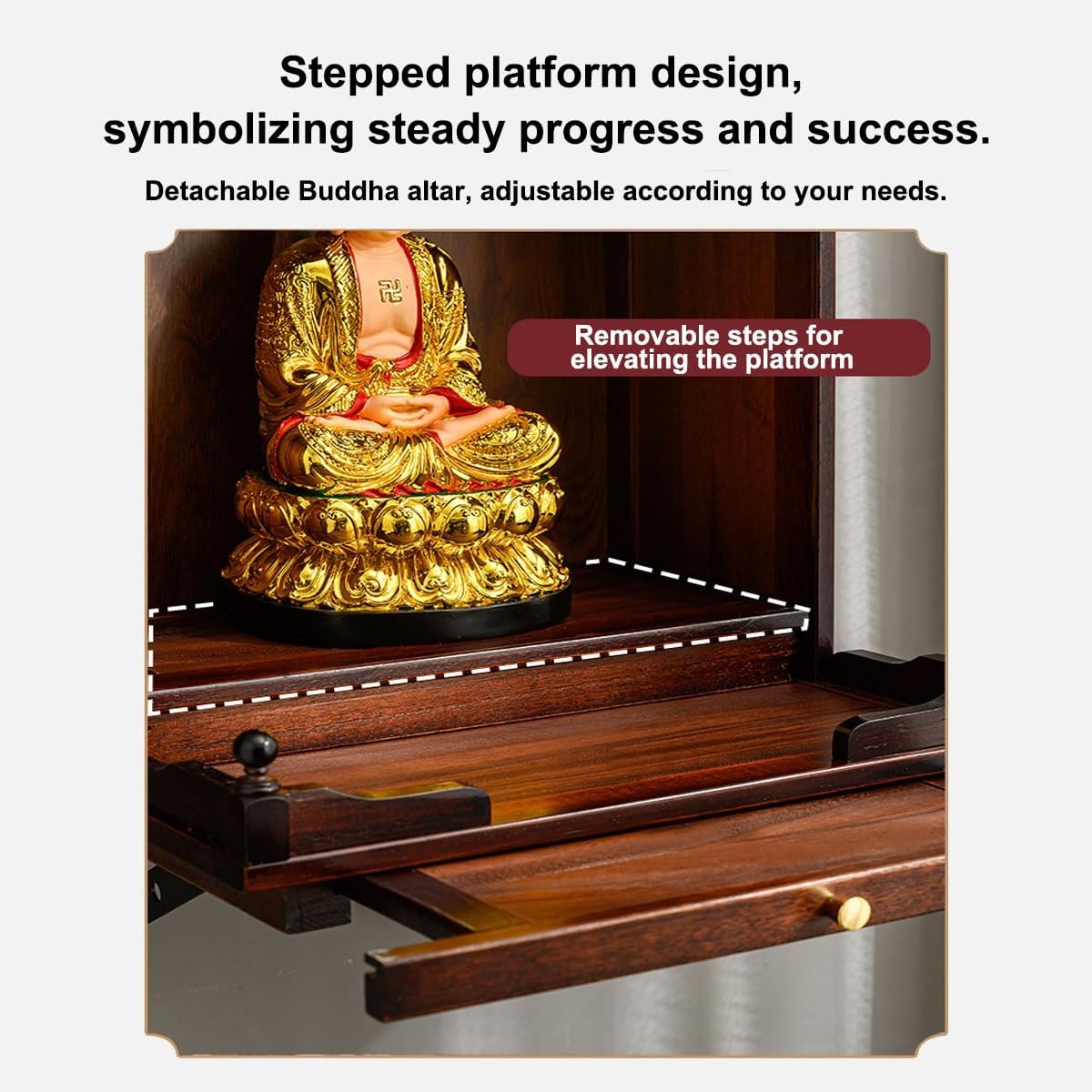 Traditional Chinese Altar Table with Pull-Out Drawer, Wooden Meditation Table, Pooja mandir for Home in USA for Spiritual Practices,Buddha Statues, Rituals(21.65in)