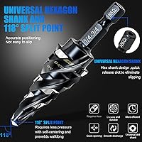 Vista 4 de Juego de brocas escalonadas M35 con cuatro ranuras en espiral de 1/4"-3/4" (9 tamaños), broca escalonada Unibit de 1/4" con vástago hexagonal, broca