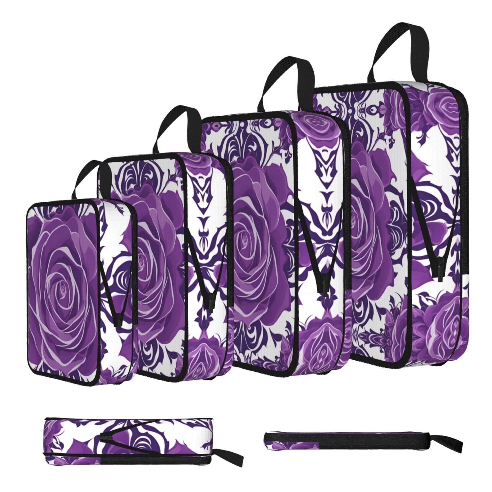 Sxzvvbn Black Beautiful Purple Roses Compression Packing Cubes 4 Piece Set