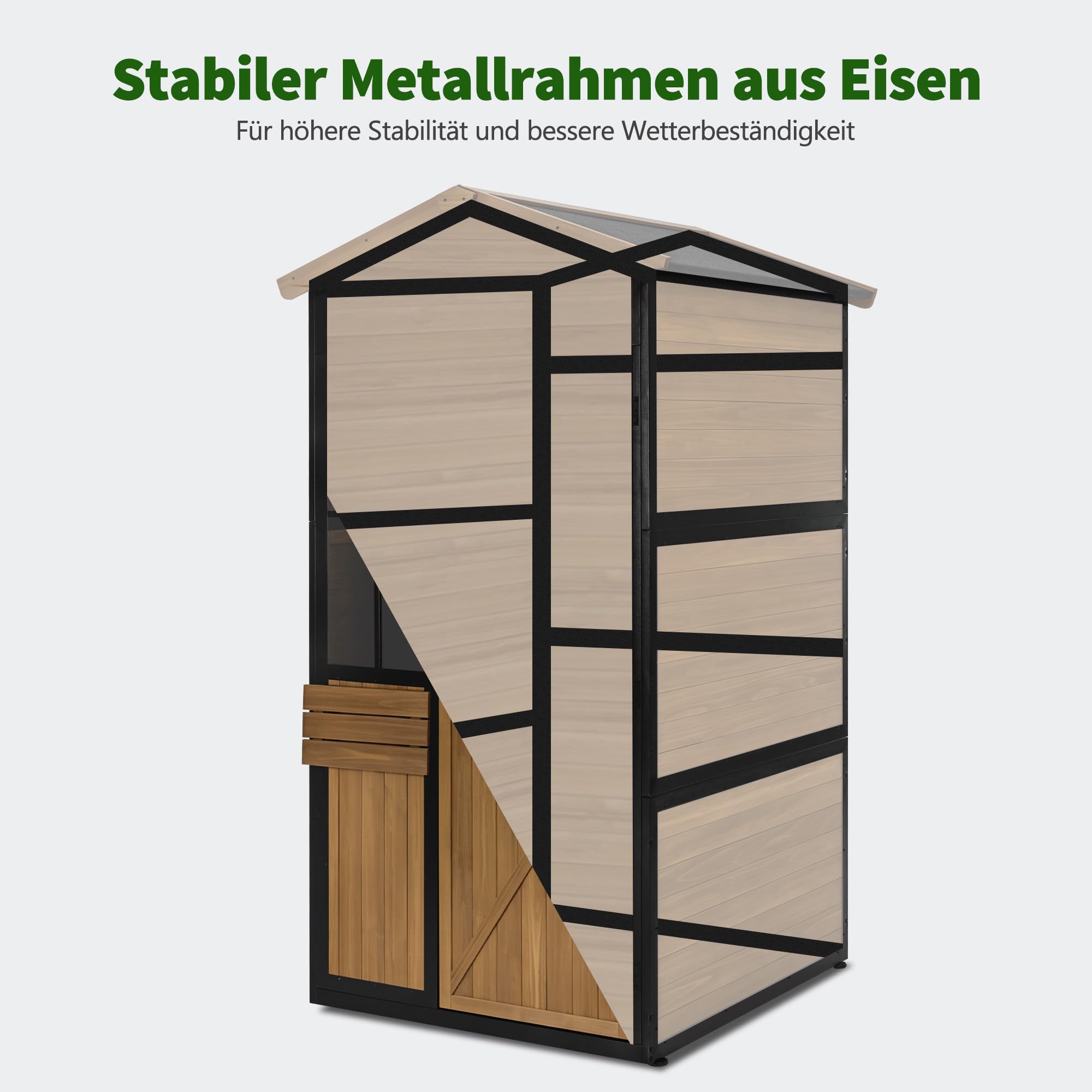MCombo Gartenschrank Holz Metallgestell, Natur, 2750 | 3 Ablagen, Wetterfest, Wasserdicht, Für Außenbereich, Garten & Terrasse