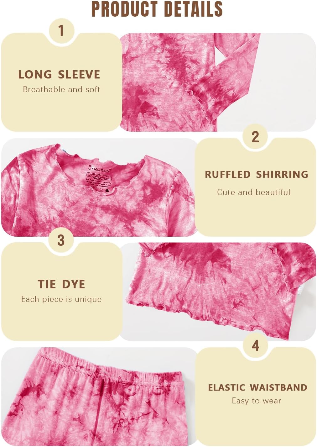 Jimonda Kids Soft Rayon From Bamboo Sleepwear Long Sleeve Boys Girls Pajama Outdoor 2-Piece tops&pant Casual sets Tie Dye PJ - Image 4