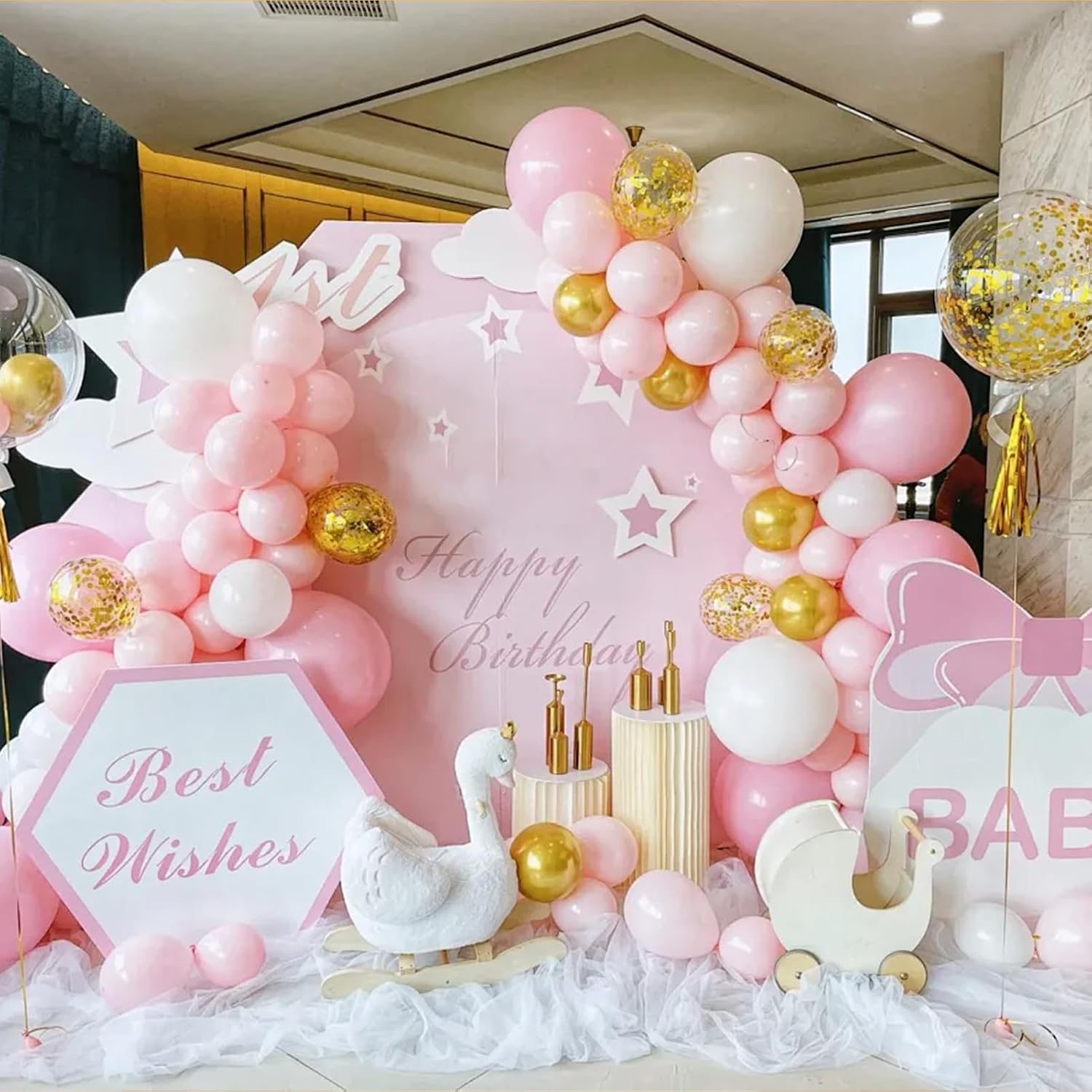 Bazen 2PK 8.2FT & 6FT Balloon Arch Stand White for Wedding Arch image 2