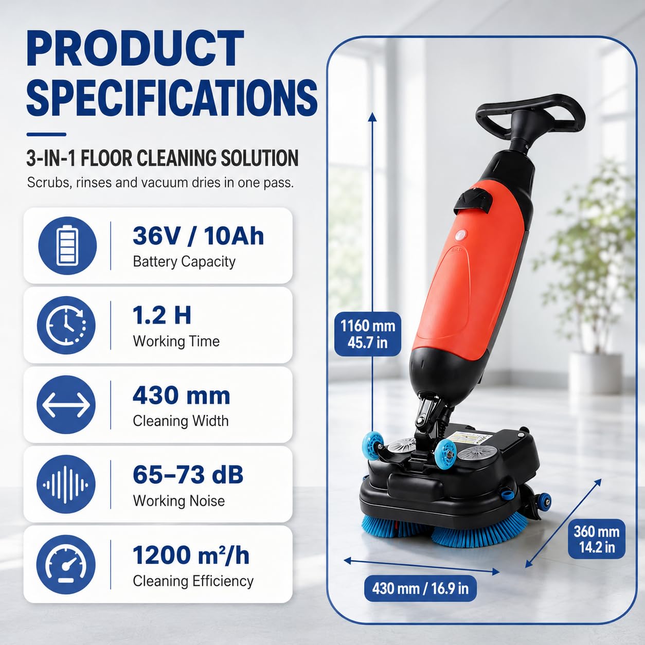 Fregadora De Suelos, Fregadora De Suelos Automática Doble Cepillo White