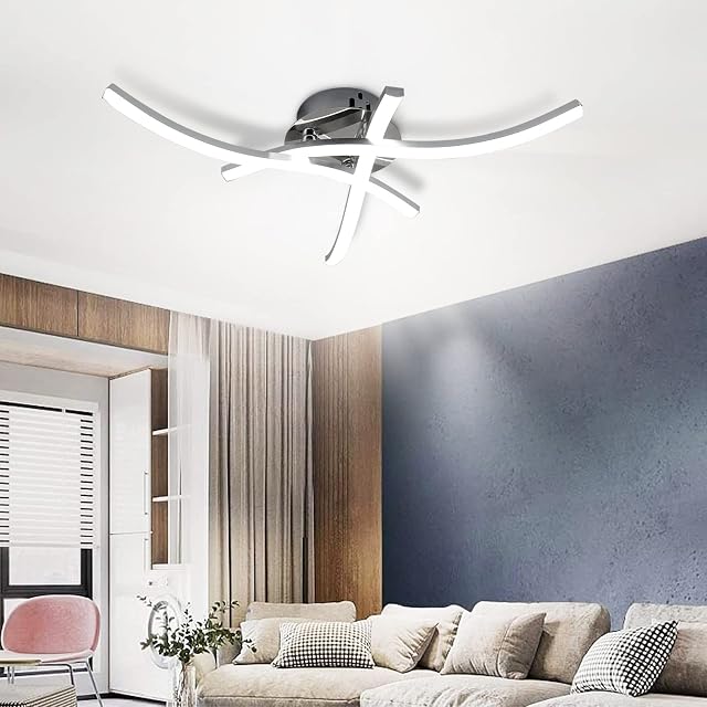 LED Ceiling Light, Elegant Curved Ceiling Lights, 18W Semi-Flush Ceiling Light, 3 Built-in LED Boards, Modern Ceiling Fixture for Living Rooms, Bedroom, Kitchen Hallway and Bedroom 85V-265V, 6000K