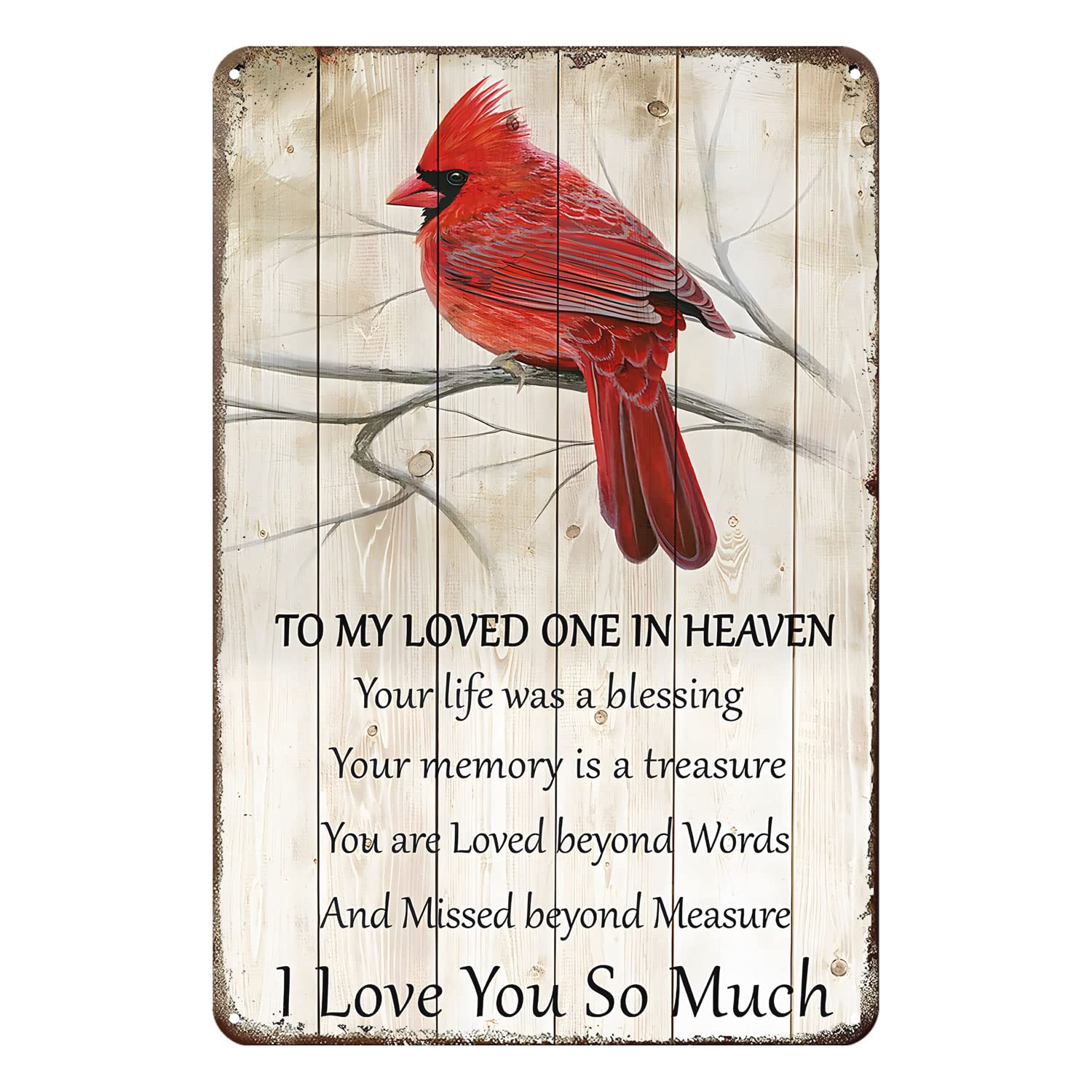 Aenaon Vintage Tin Sign Cardinal Bird to My Loved One in Heaven Retro Home Kitchen Bar Rustic Wall Decor Funny Decor Sign 8x12 Inches