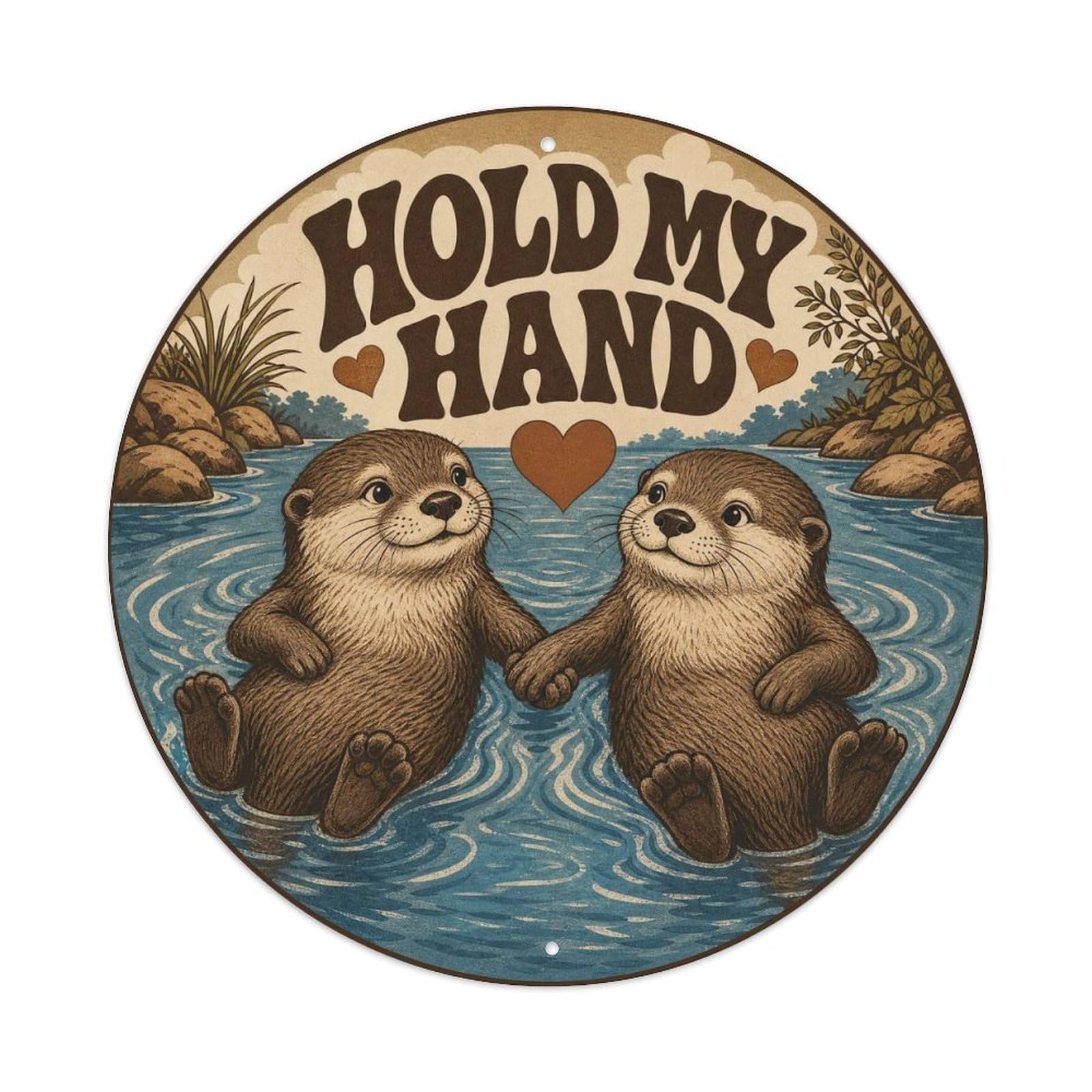 Okngb Style Otter Cartoon Gesture Animal Humor Bold Graphic Vintage Metal Tin Sign Plaque Wall Decor For Cafe, Man Cave, Club Bar, Office, Home Garden Round Metal Poster 8X8inch