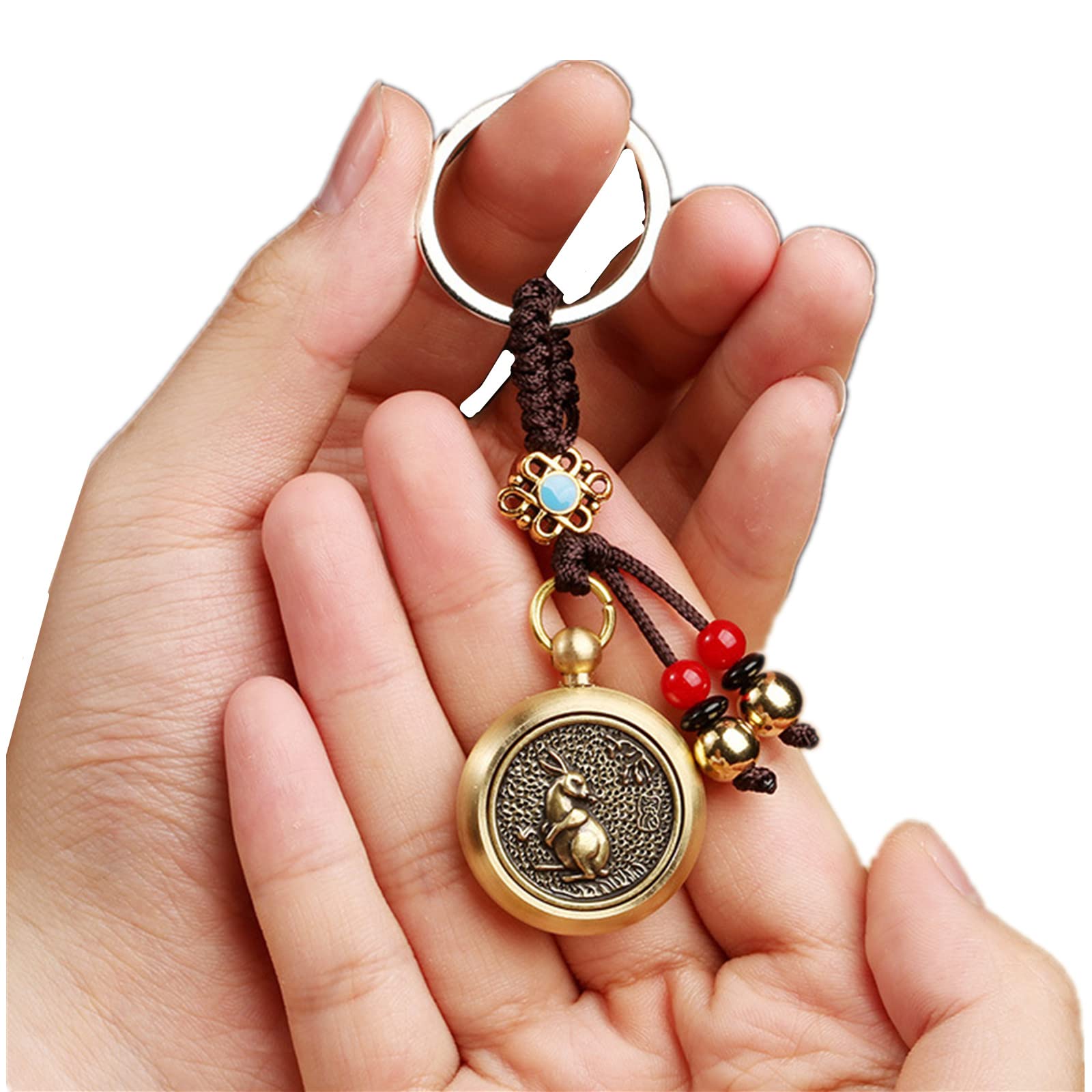 MELDBrass Coins Chinese Zodiac Rabbit Key Chain for Good Luck Fortune Longevity Wealth Success