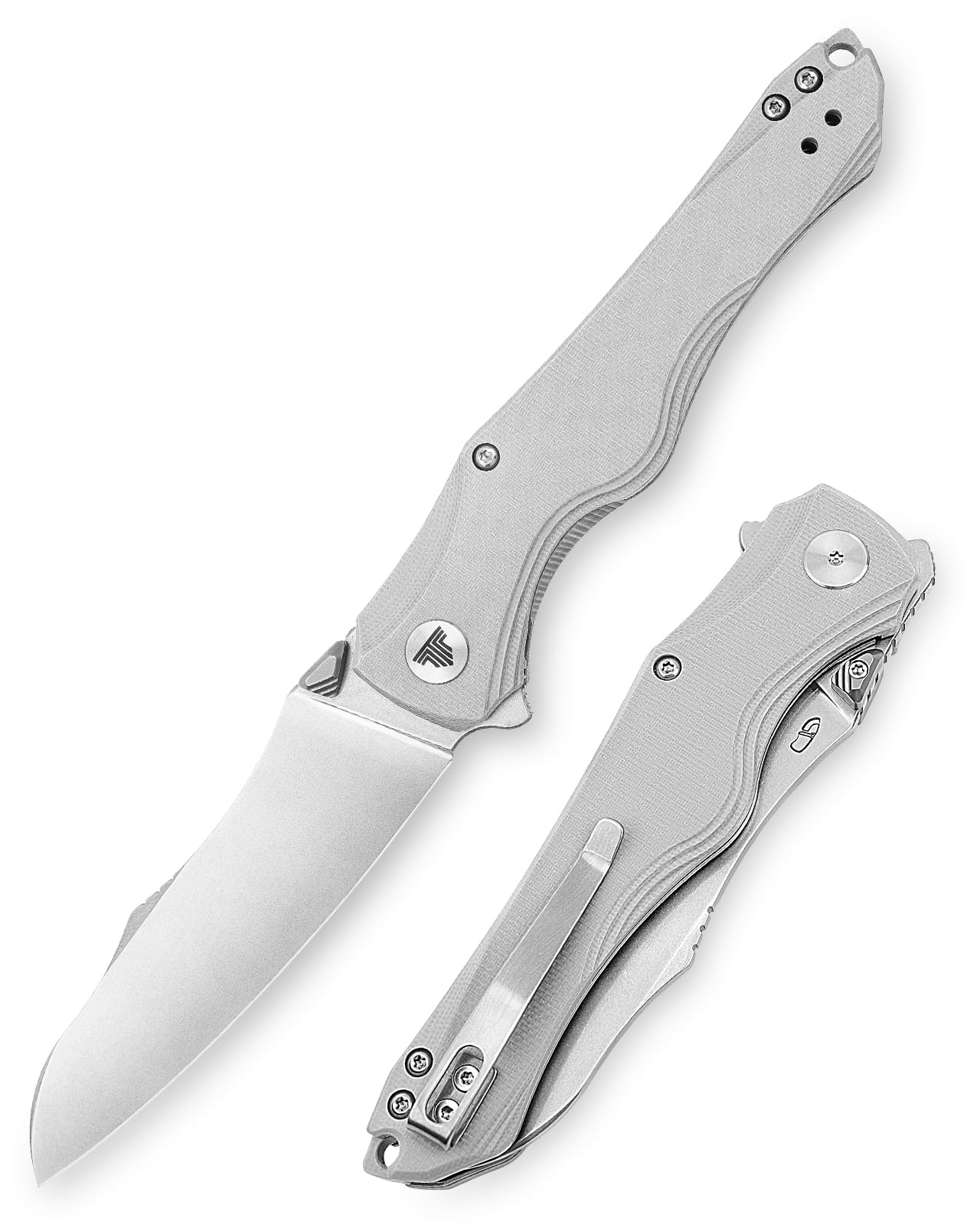 TRIVISA Knives, EDC Folding Knife for Men, Flipper Pocket Knife with Clip, Sharp Hiking Camping Survival Knives, G10 Handle and Ti Thumb Stud｜3.89''