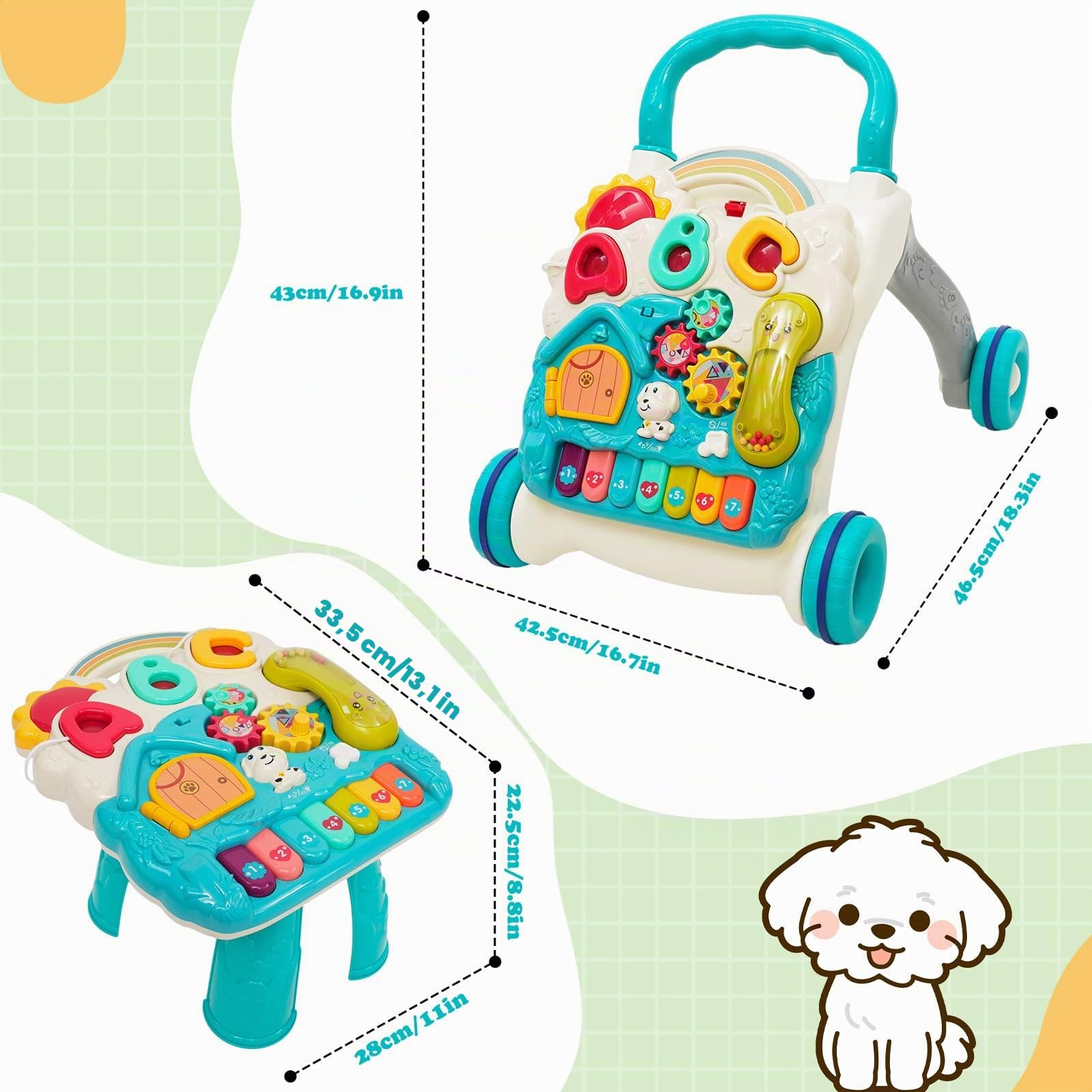 Trotteur 3 en 1 pour enfants assis à debout, centre d'activités avec gain de poids, divertissement, sons de table, musique, jouet éducatif multifonctionnel pour garçons et filles