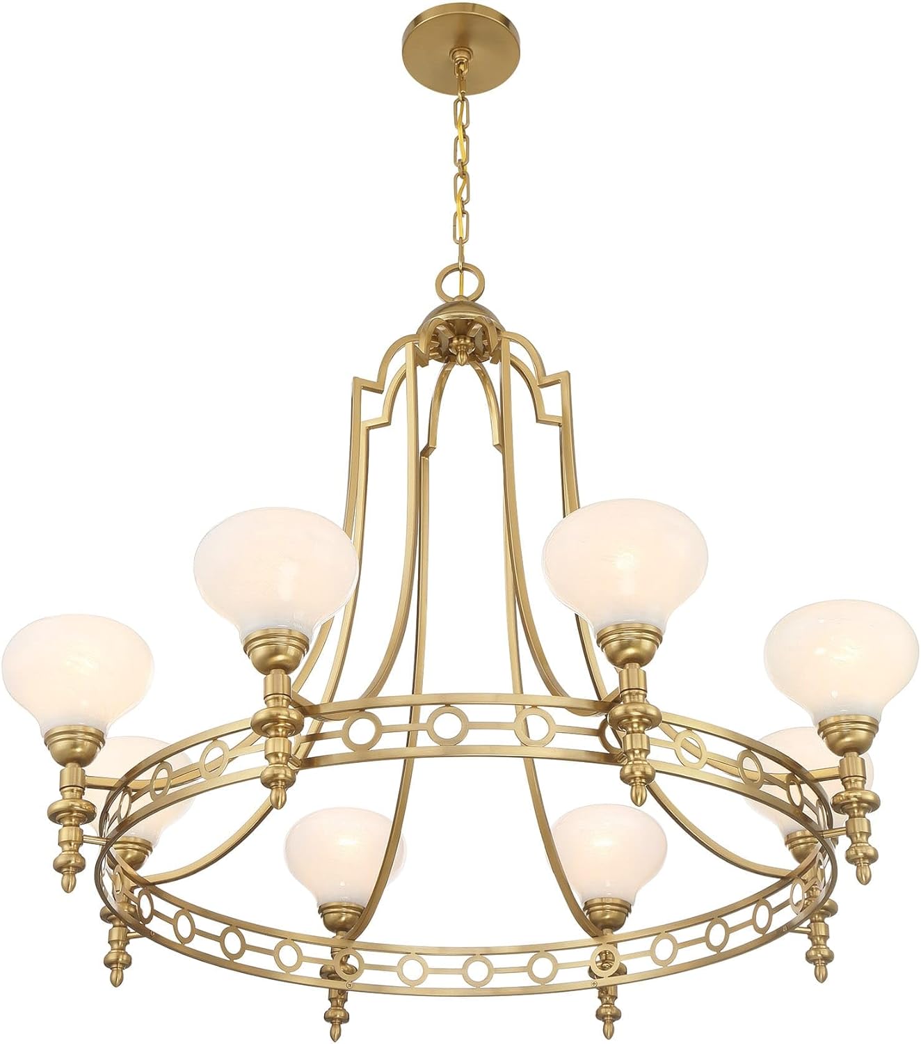 Savoy House 1-1605-8-322 Allston Vintage Traditional White Strie Glass Chandelier Light Fixture, 8-Light 480 Total Watts, 33" H x 36" W, Warm Brass