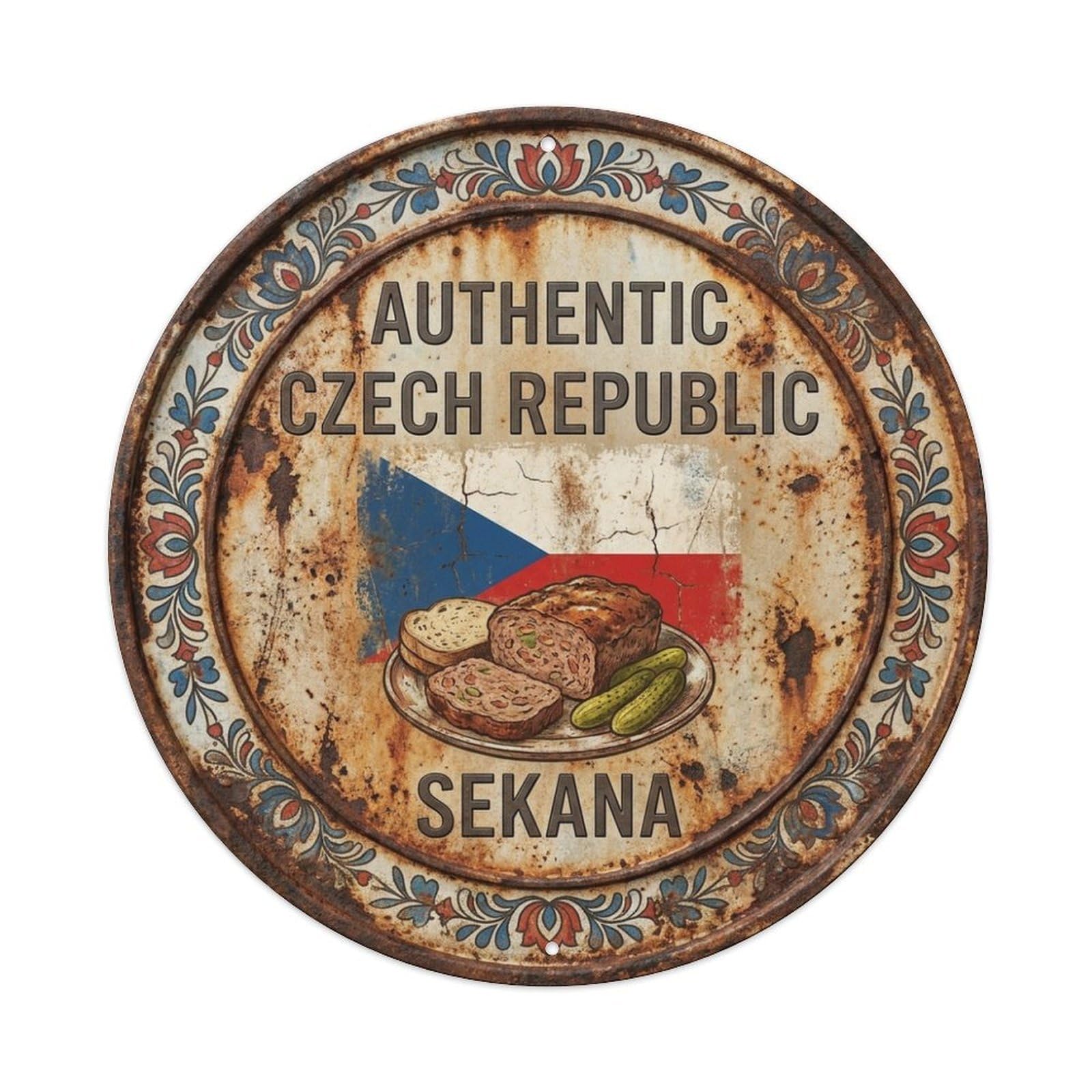 Olhnbad Style Czech Republic Sekana Travel Meat Loaf Cuisine Metal Tin Sign