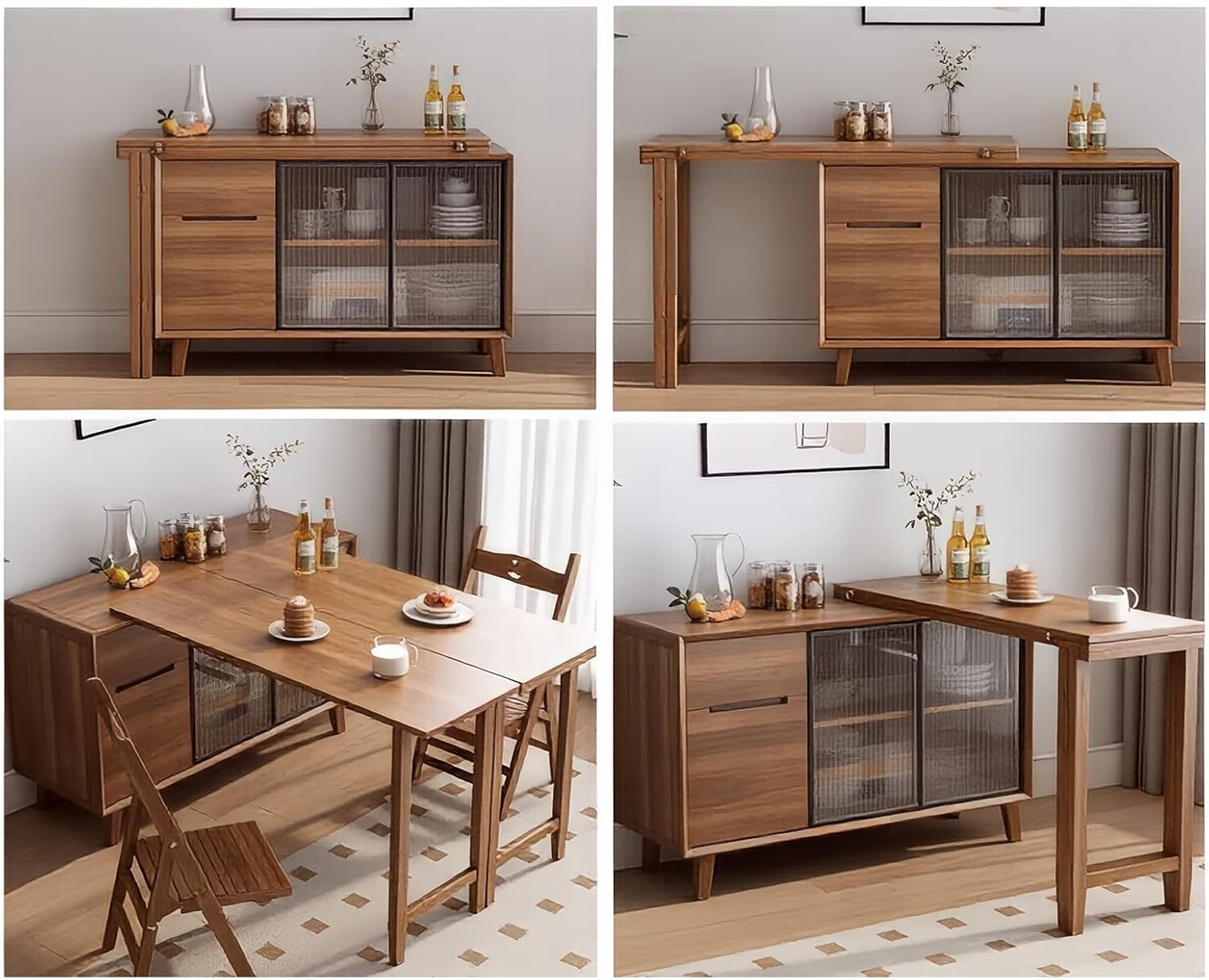 Storage Trolley Extendable Island Desk Sideboard Foldable Buffet Table Convertible Expandable Cabinet Shelving Organizer