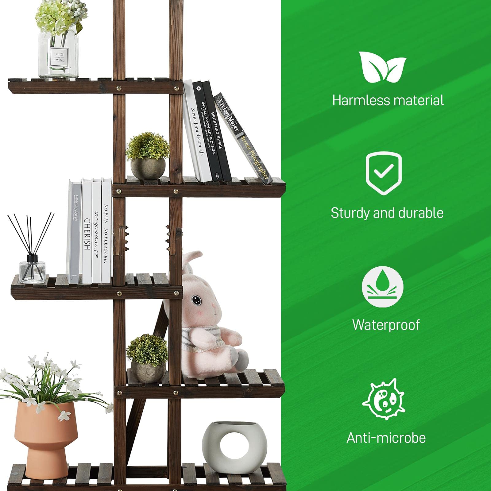 Yaheetech Support de fleurs à 6 niveaux, étagère à fleurs en bois massif, étagère à plantes, banc à fleurs pour balcon / terrasse / jardin 75 x 26 x 140 cm