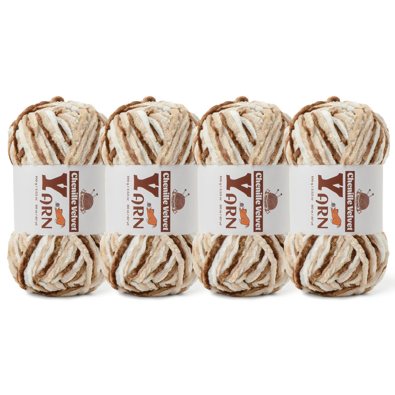 Chenille Crochet White Coffee Yarn 4 Pack