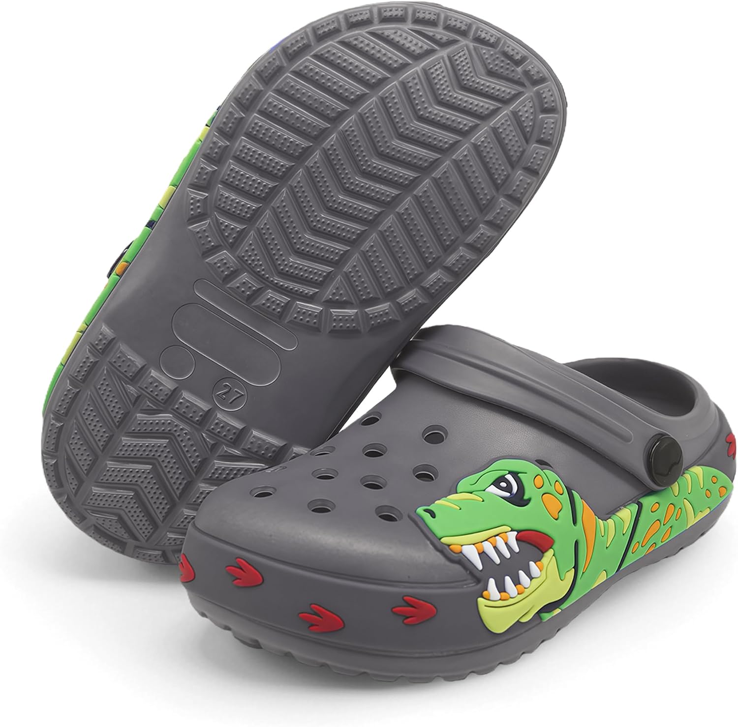 FolHaoth Boys Girls Toddler Clogs Little Kids Slip on Slides Slippers Cute Cartoon Dinosaur Tyrannosaurus rex Pattern Garden Shoes Summer Indoor Outdoor Beach Pool Water Sandals 6 Toddler Grey image 6 of 6 B0GL7PV2QH