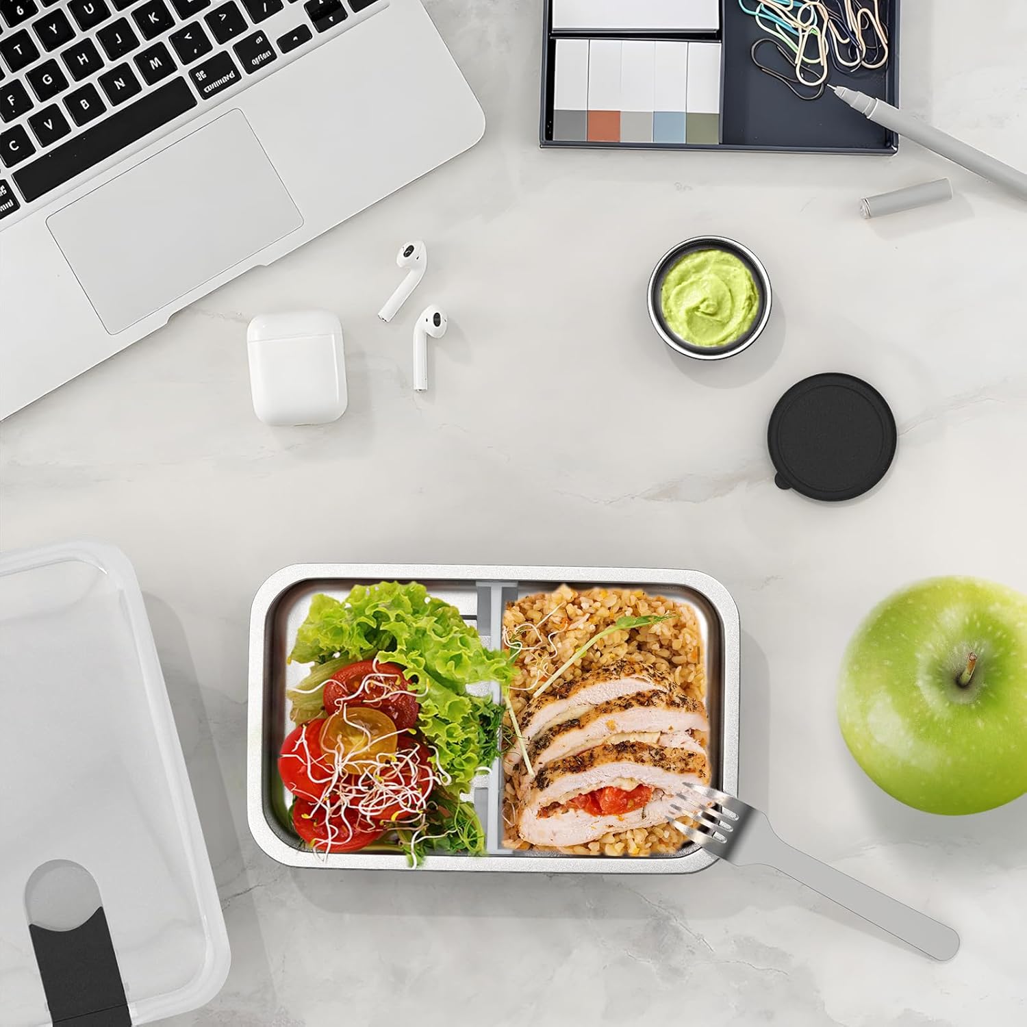Stainless Steel Bento Lunch Box for Adult, 42oz Leak-Proof Lunch Box Containers, Microwave-Safe, with Adjustable Divider, Convenient Metal Lunchbox for Work, Travel - Image 3
