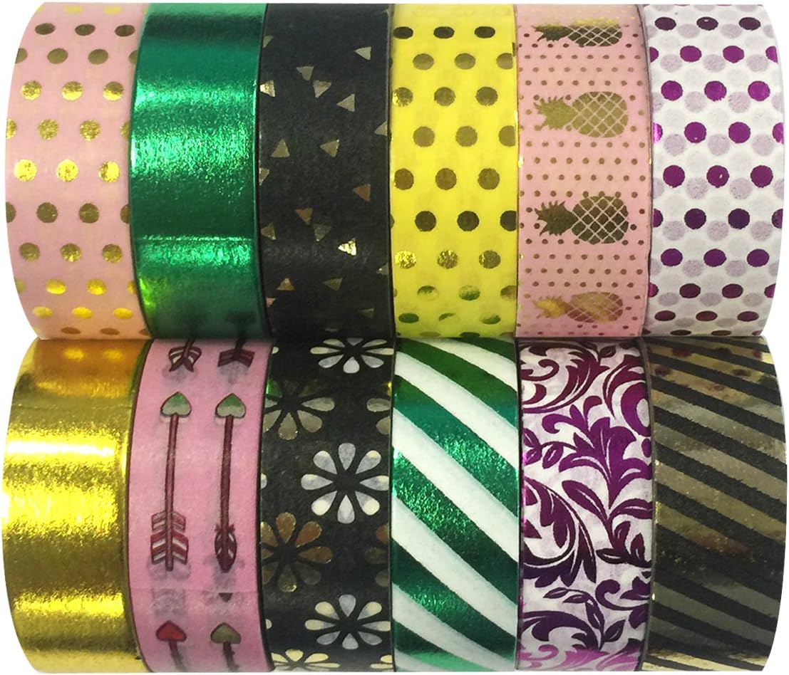 allydrew Washi Tapes Decorative Masking Tapes, Set of 12, ADSET68