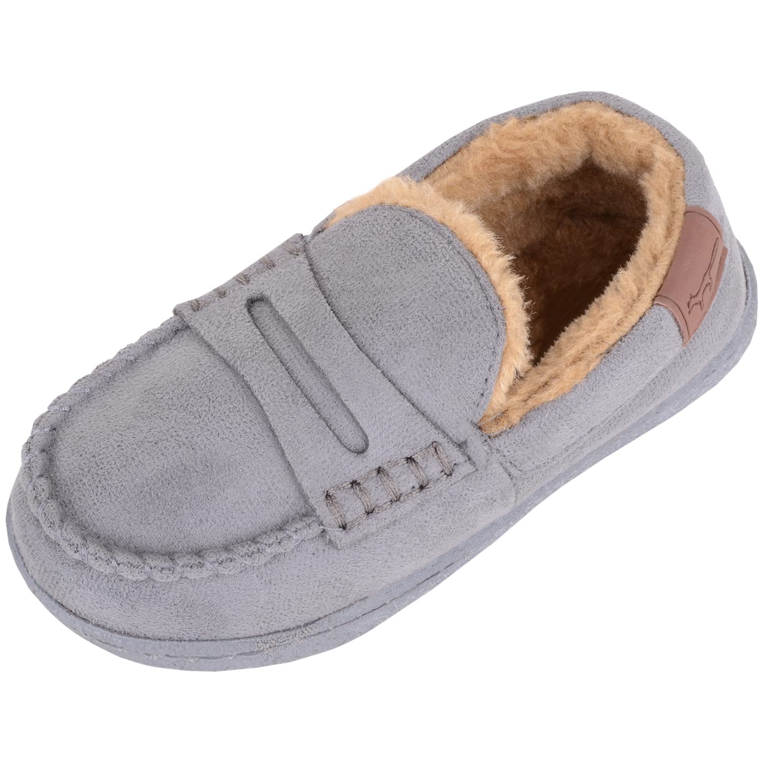 ABSOLUTE FOOTWEAR Childrens Kids Infants Toddlers Easy Slip On Warm Faux Fur Winter Moccasin Style Slippers - Grey - US Child 12