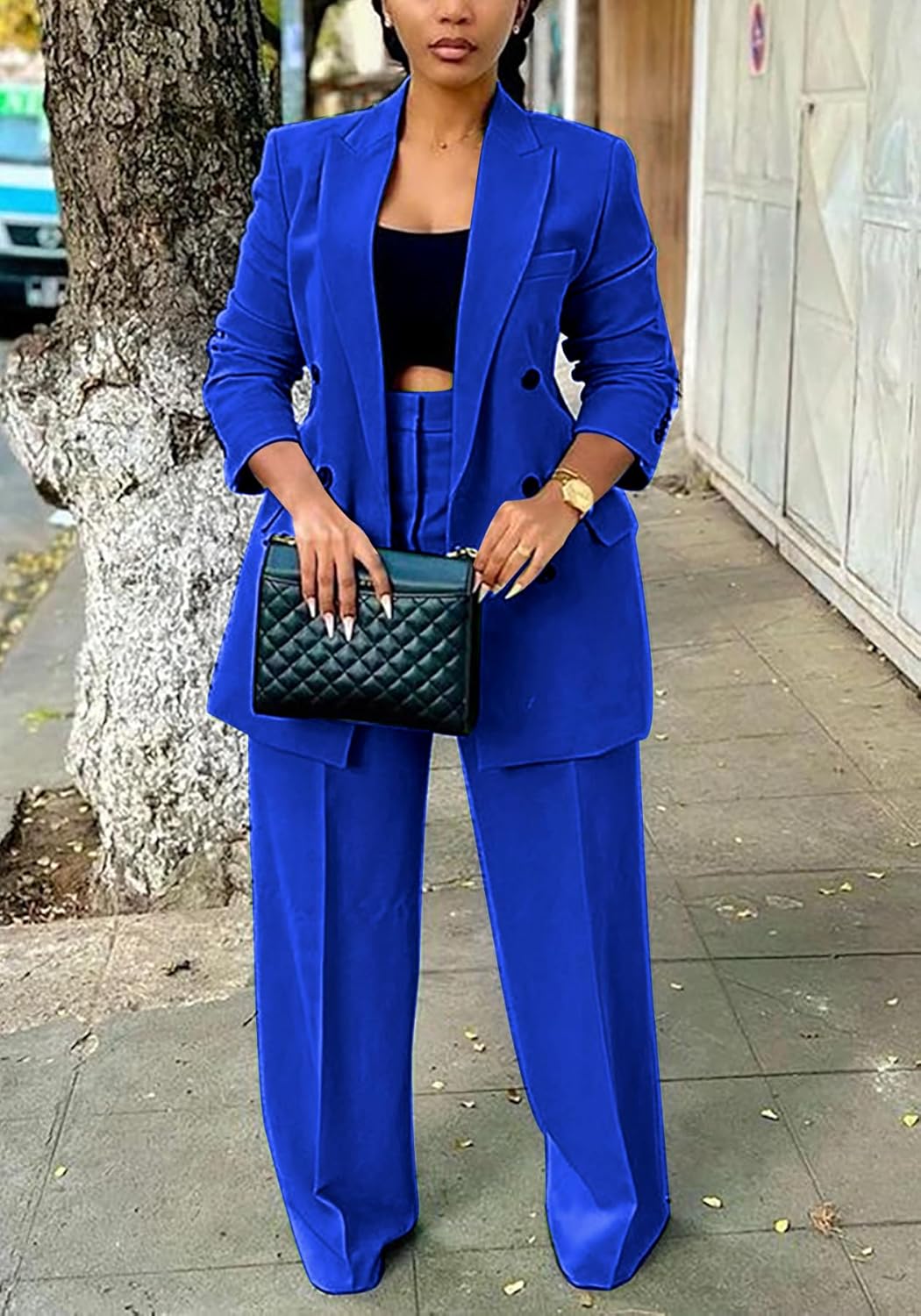 Tcremisa Pants Suits for Women Dressy 2 Piece Business Casual Outfits Double Breasted Blazer Wide Leg Pants Set Office Work - Image 2