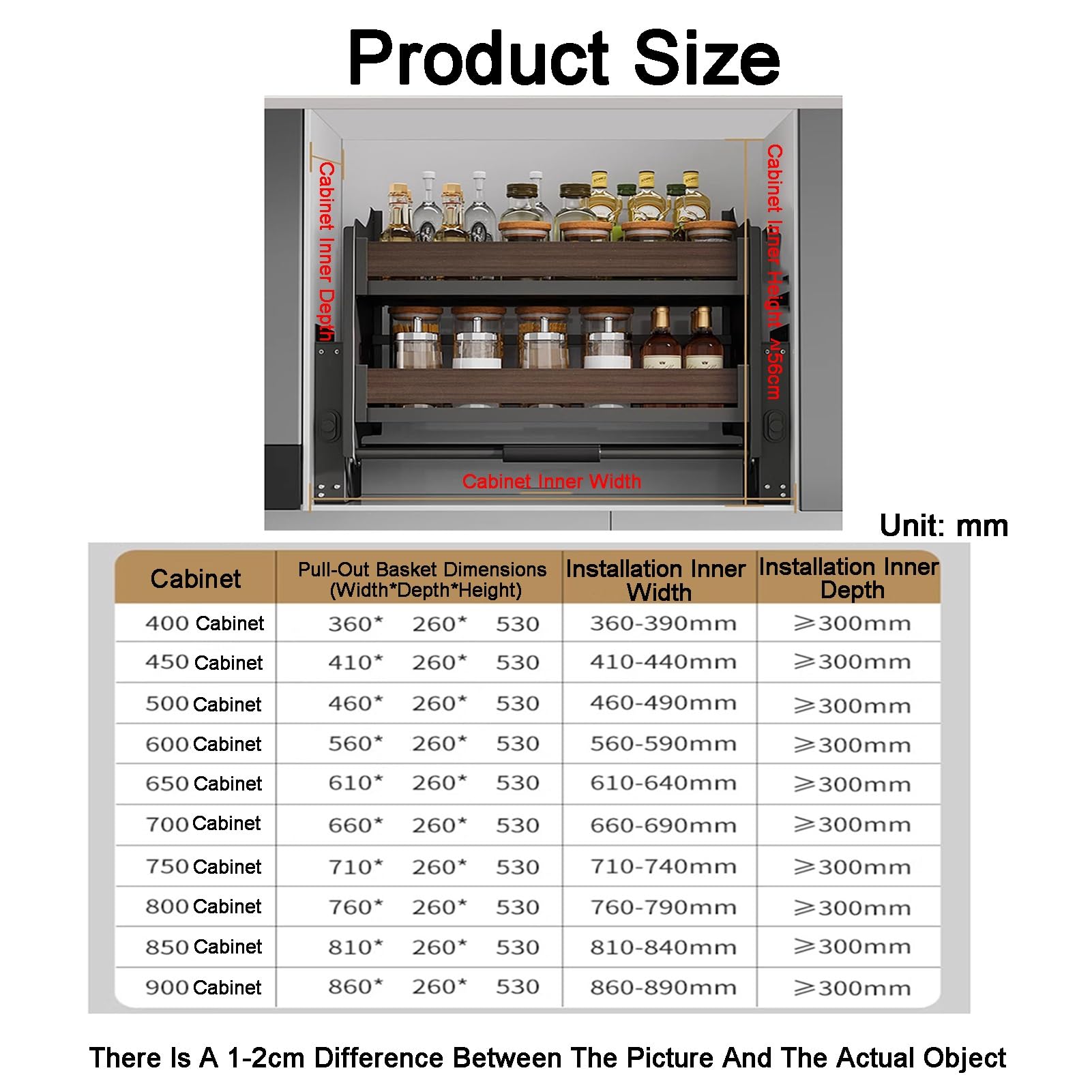 XLTFUC 2 Tier Pull Down Shelves Cabinet Organizer Blind Pull Out Cutlery and Spice Rack System Interior Space Saver Board for Kitchen Appliance Lift Upper Cabinet(46x26x53cm)