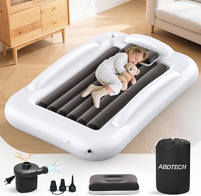 Inflatable Travel Bed Blow Up Bed Portable with Safety Sides High-Speed Pump for Vacation Camping and Sleepover
