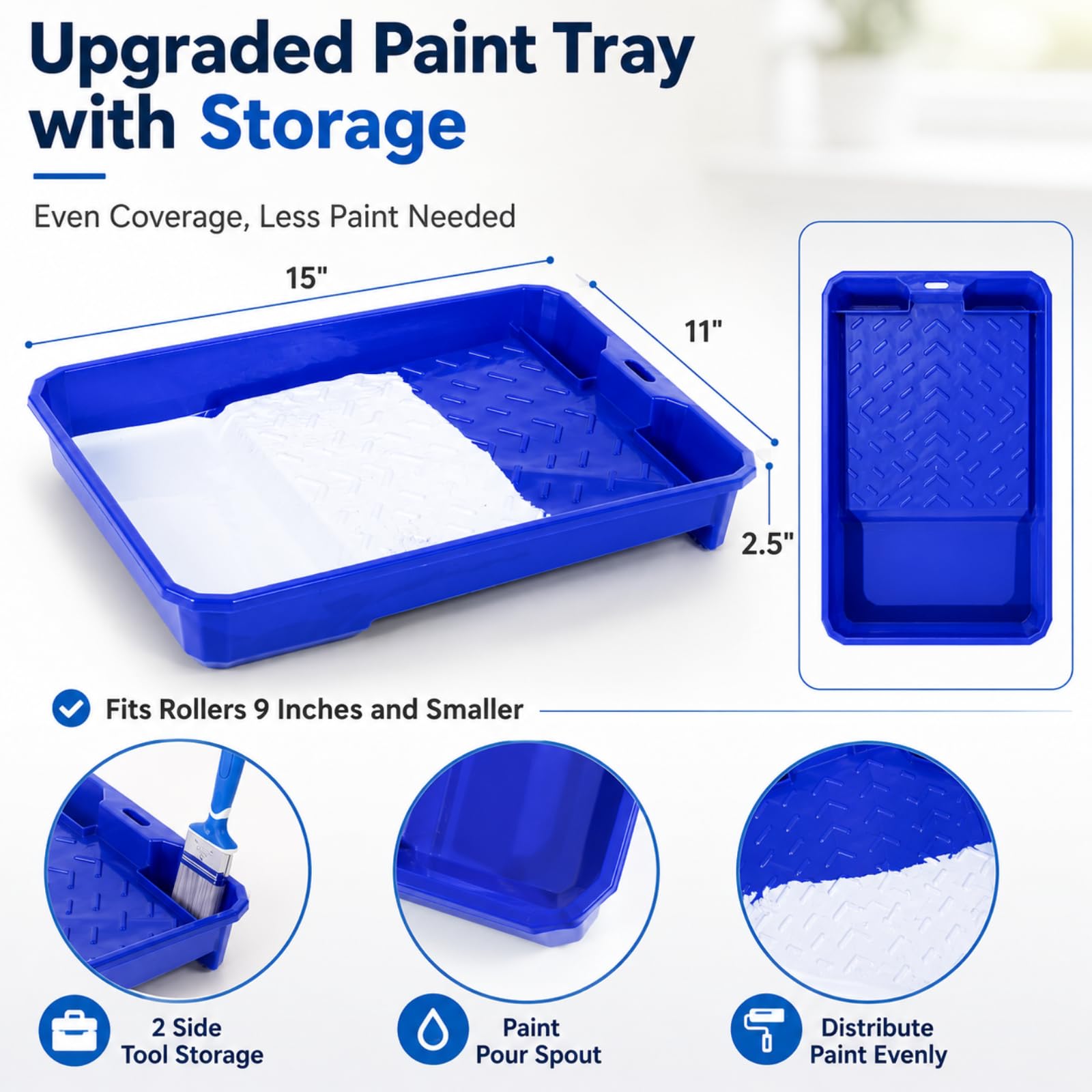 Kit de rodillos de pintura, juego de 8 piezas con pincel de pintura de 2 pulgadas, marco de rodillos de pintura antideslizante de 9 pulgadas, poste de extensión ajustable de 48 pulgadas, 3 cubiertas