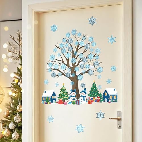 Miniatura 3 de IARTTOP Adhesivo grande para ventana de árbol de Navidad, copo de nieve de invierno, muñeco de nieve, calcomanía de pared para fiesta de Navidad,