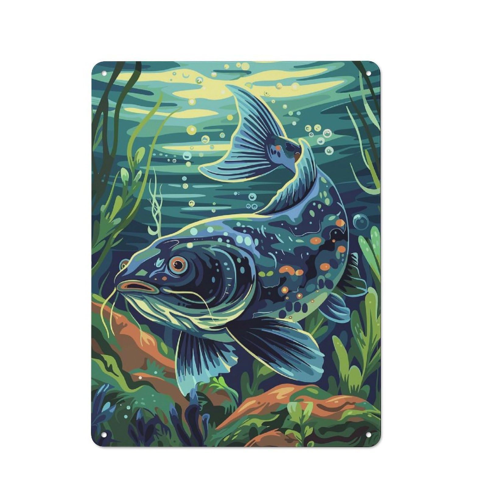 Catfish Underwater Retro Metal Wall Decor 40x30cm, Vintage Metal Sign for Cafe, Pub, Workshop Or Home Bar