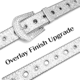 Rhinestone Belt for Women, Y2K Sequin Silver Buckle Statement Bling Belt for Jeans