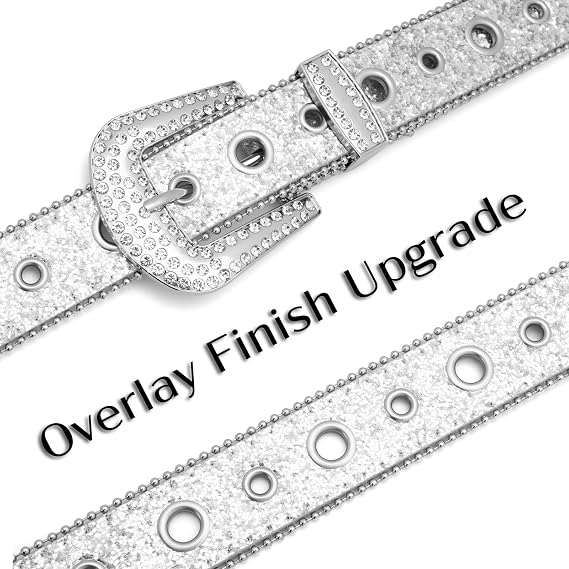 Rhinestone Belt for Women, Y2K Sequin Silver Buckle Statement Bling Belt for Jeans