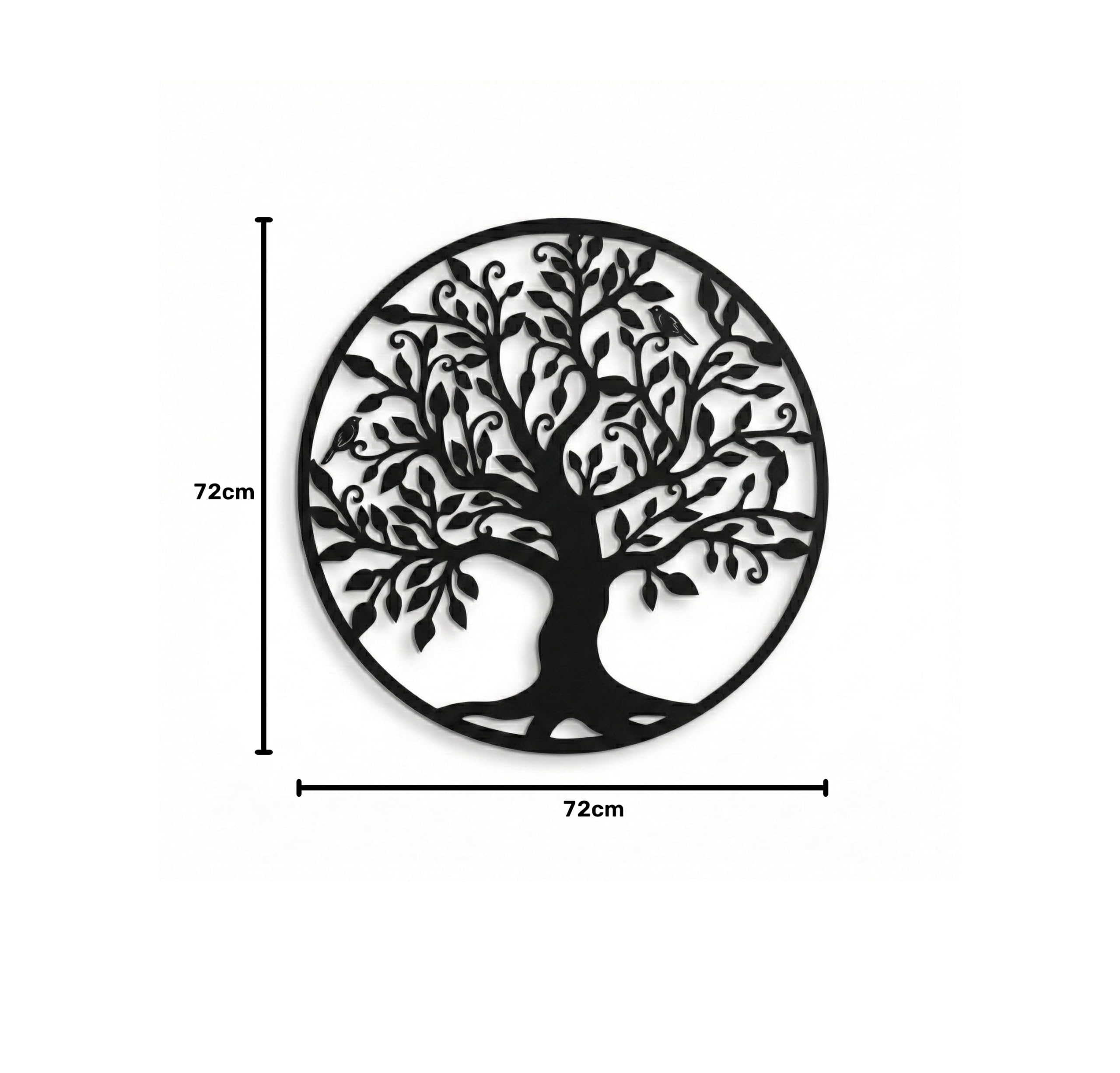 DEKADRON Decoración de pared de metal con el árbol de la vida, árbol genealógico para el hogar, la oficina, el dormitorio y la sala de estar (72x72cm)
