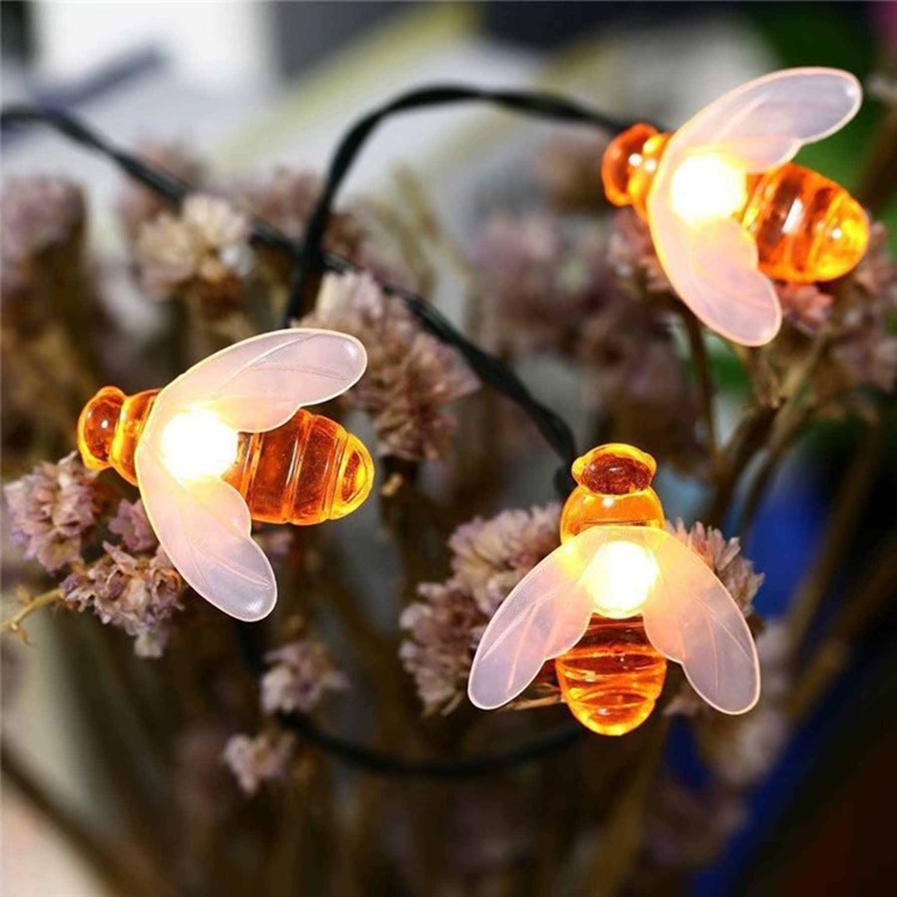 [2 Packungen] Solar-Gartenlichterkette, Honigbienen-Lichterkette, 7 m, 8 Modi, 50 LEDs, wasserdicht, für den Außen- und Innenbereich, Gartenbeleuchtung für Zaun, Weihnachten, Urlaub (warm Weiß)