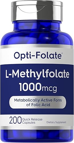 Carlyle L metilfolato 1000mcg | 200 cápsulas | Tamaño de valor | Optimizado y activado | Sin OMG, sin gluten | Folato de metilo, 5-MTHF | por