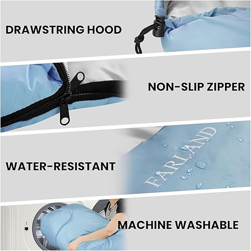 Miniatura 5 de FARLAND Sacos de dormir de 20  para adultos, adolescentes y niños con saco de compresión portátil y ligero para campamento de 3 a 4 estaciones,
