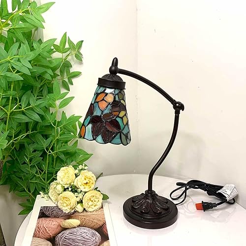 Miniatura 3 de Bieye L10893 Lámpara de escritorio con brazo oscilante de vidrio manchado con hojas de arce estilo Tiffany, 19 pulgadas de alto