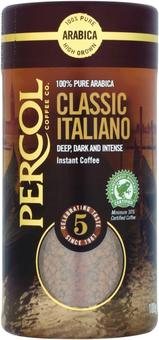 Percol Classic Italiano Instant Coffee Caffeinated, Arabica | Fresh & Authentic | Fully Flavored | Delicious & Smooth Texture | Natural Ingredients - 100 gm