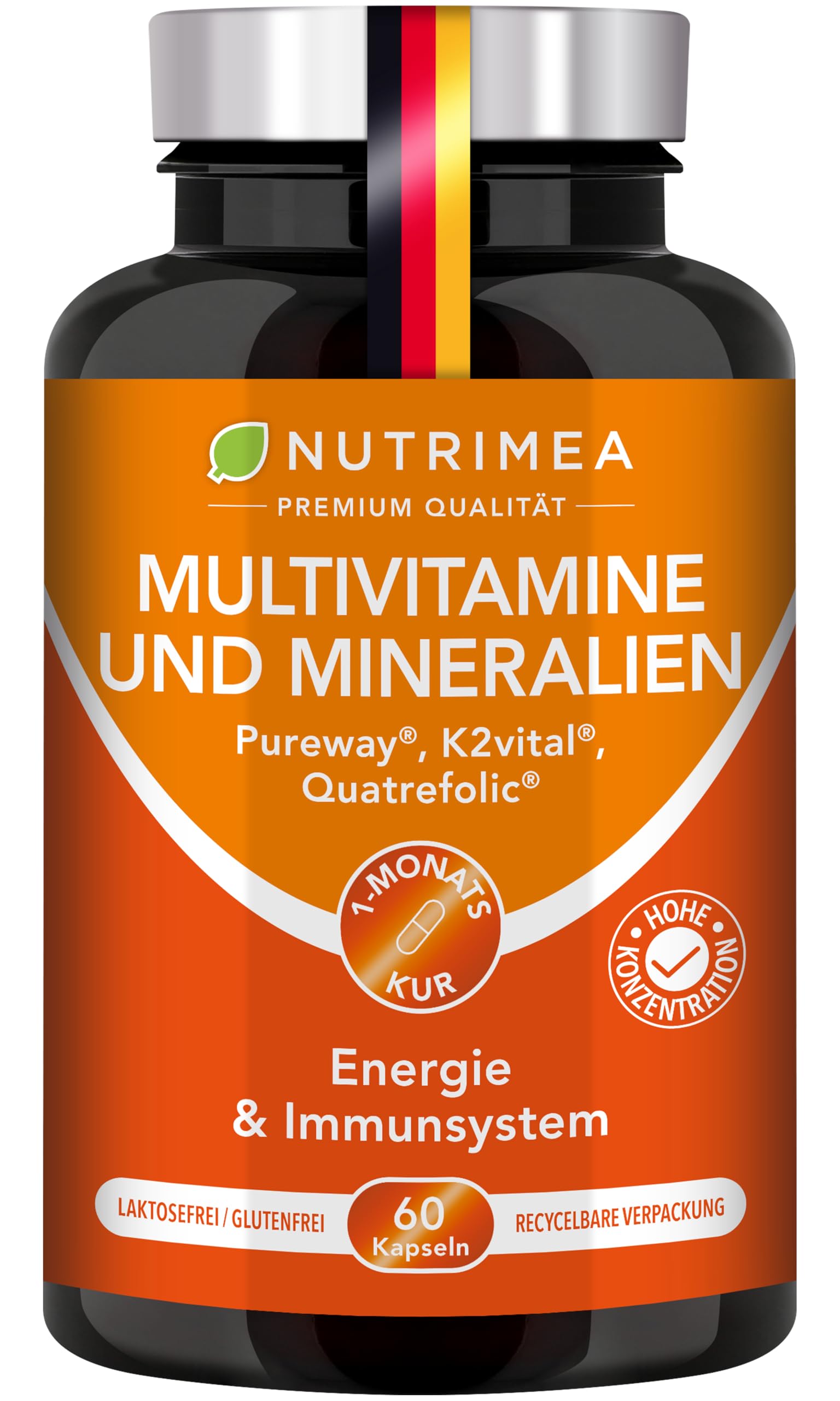 Nutrimea Multivitamin Kapseln | Vitamin A-Z, Mineralien, 22 Nährstoffe | 13 Vitamine & 9 Mineralien | Vitamin A-Z, Ginseng, Cholin, Lutein & Zeaxanthin in 2 Kapseln täglich